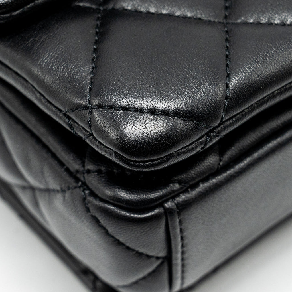 Chanel 22A Button on chain Flap Bag Lambskin Black  (Microchip)