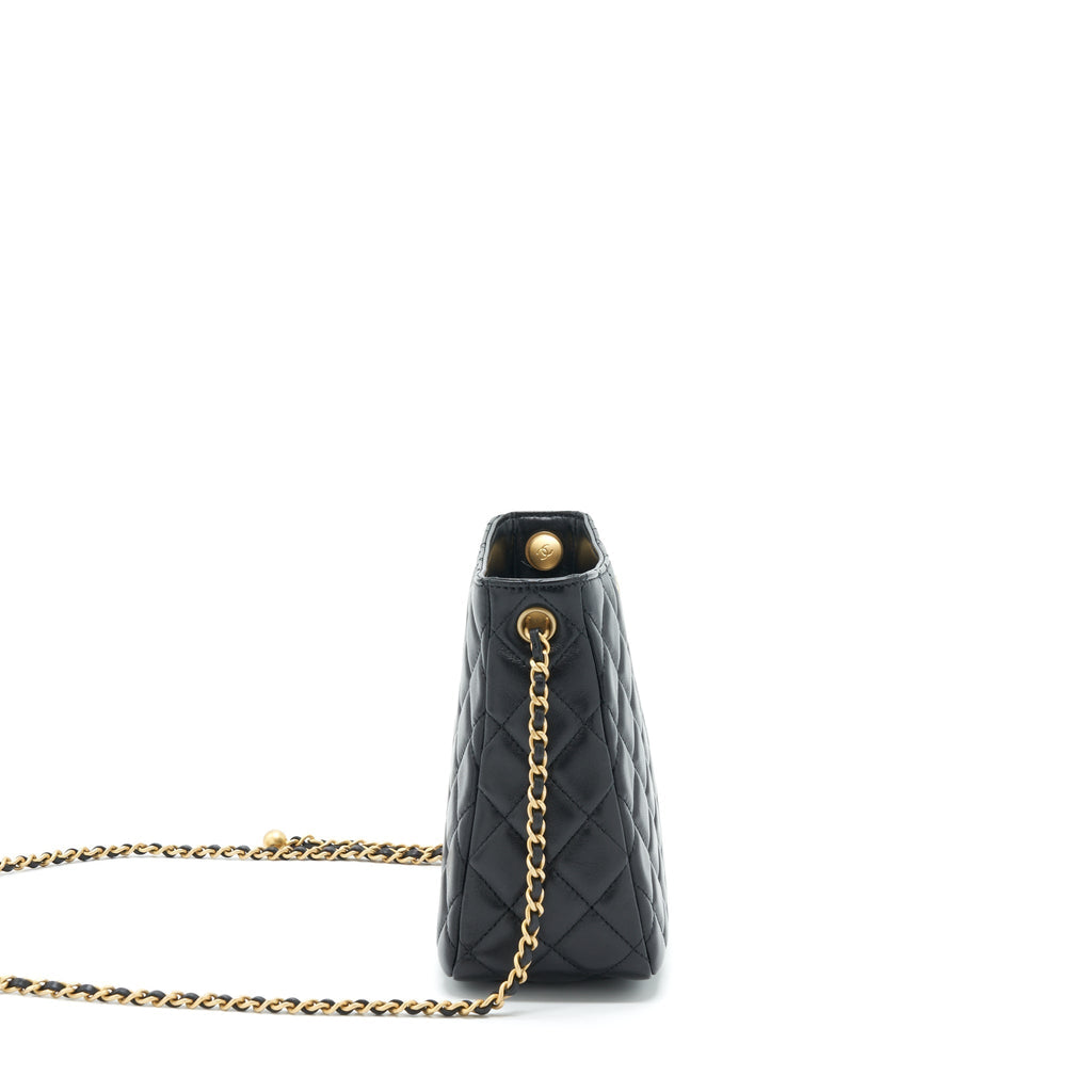Chanel 22S Pearl Crush Hobo Bag Lambskin Black