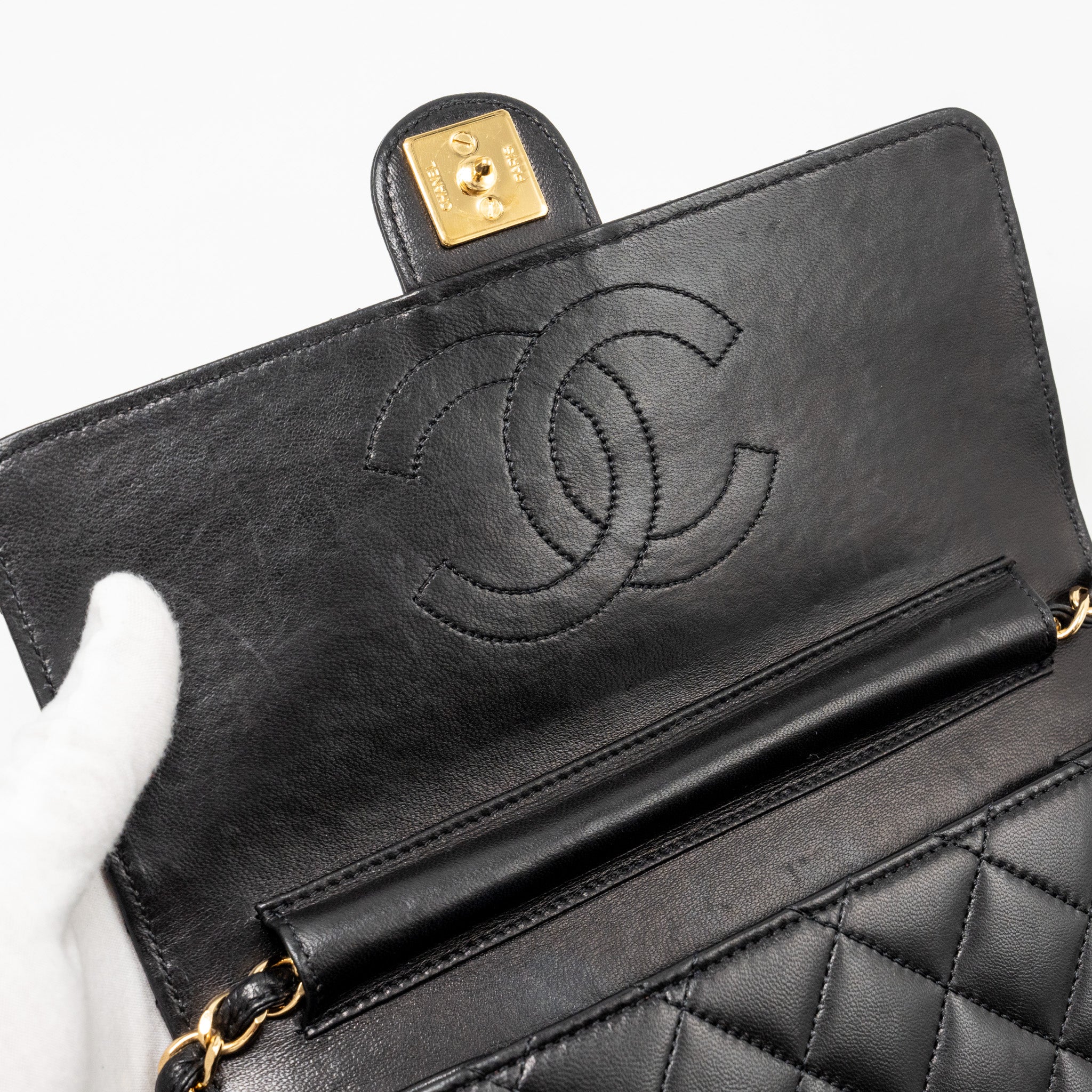 Chanel Vintage Square Flap Chain Bag Lambskin Black