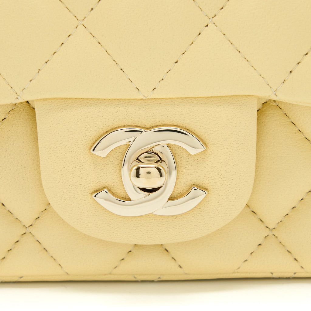 Chanel Mini Square Flap Bag Lambskin Light Yellow L