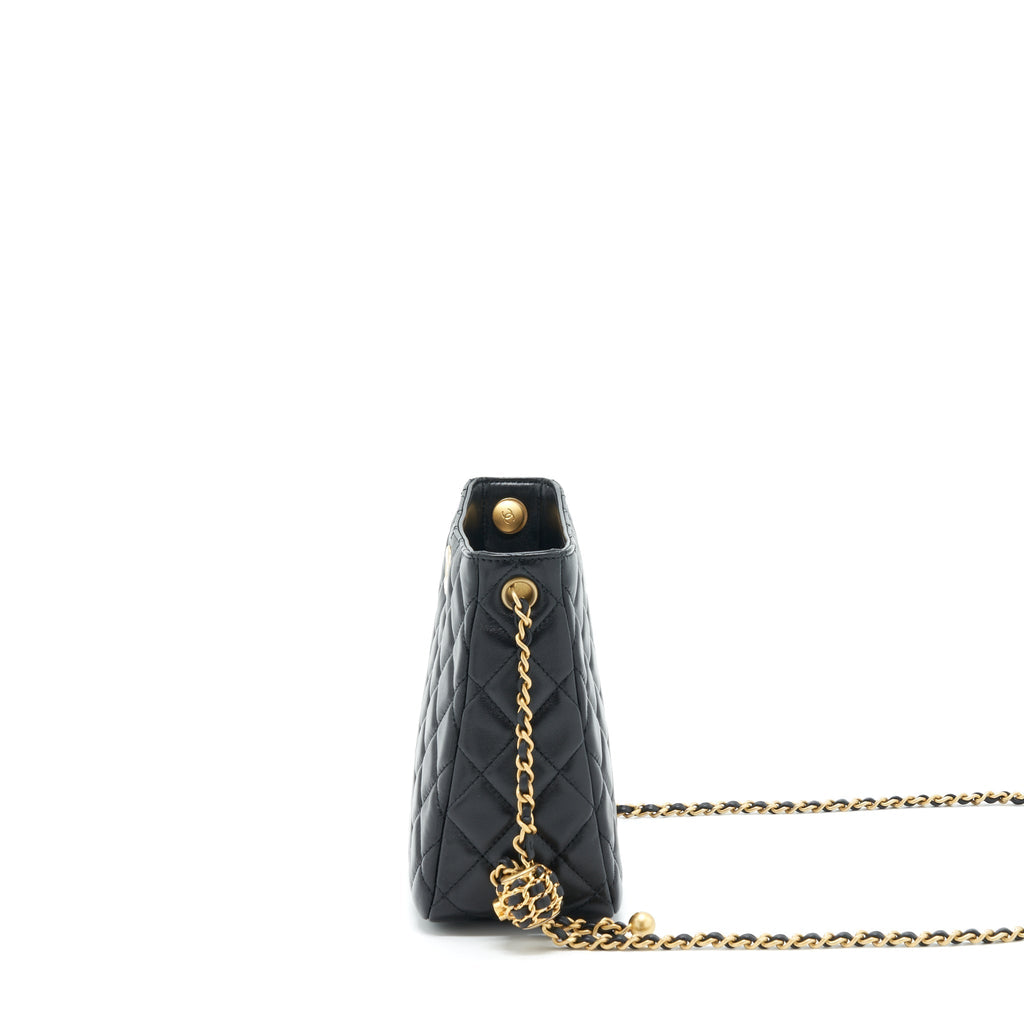 Chanel 22S Pearl Crush Hobo Bag Lambskin Black