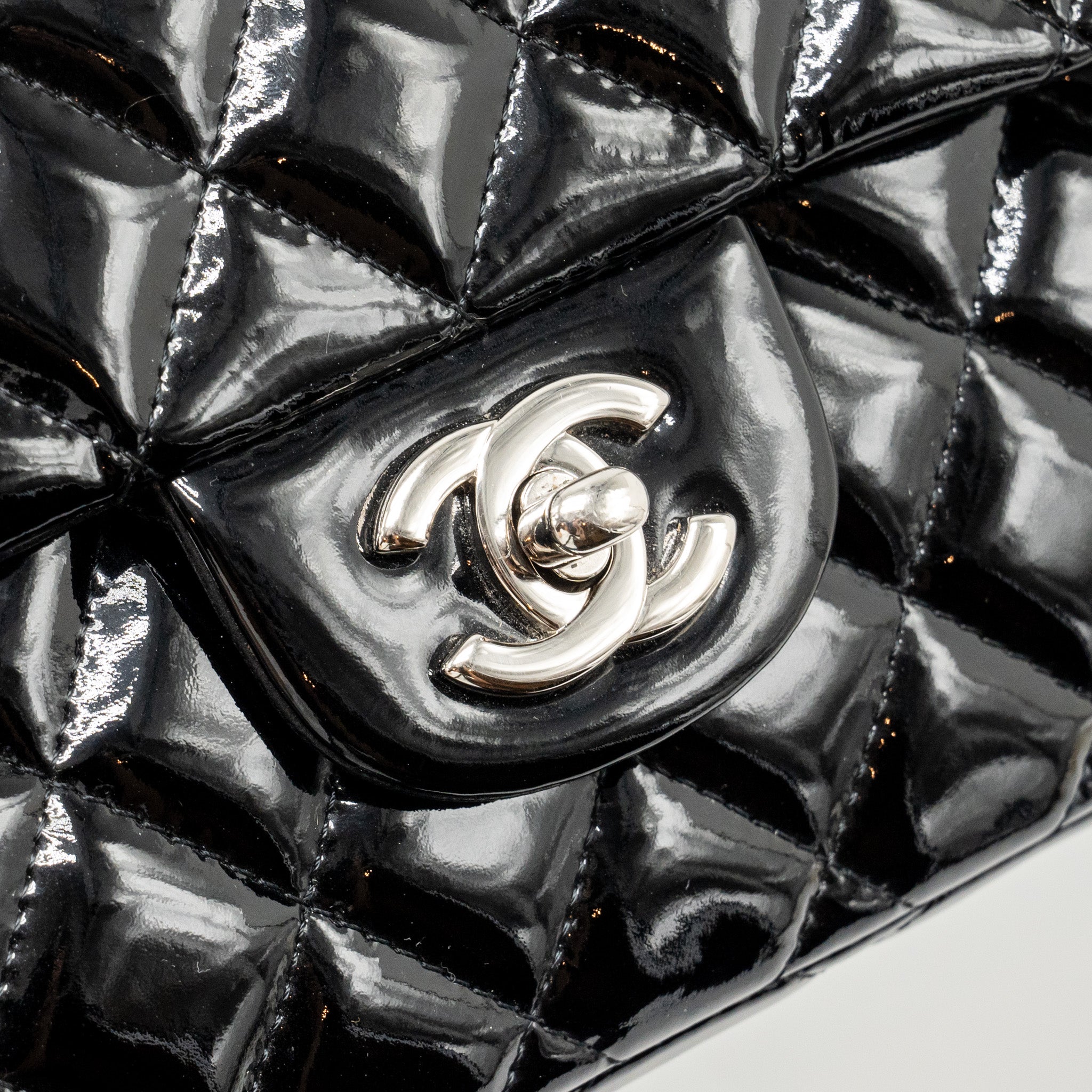 Chanel East West Flap Shoulder Bag Patent Leather Black