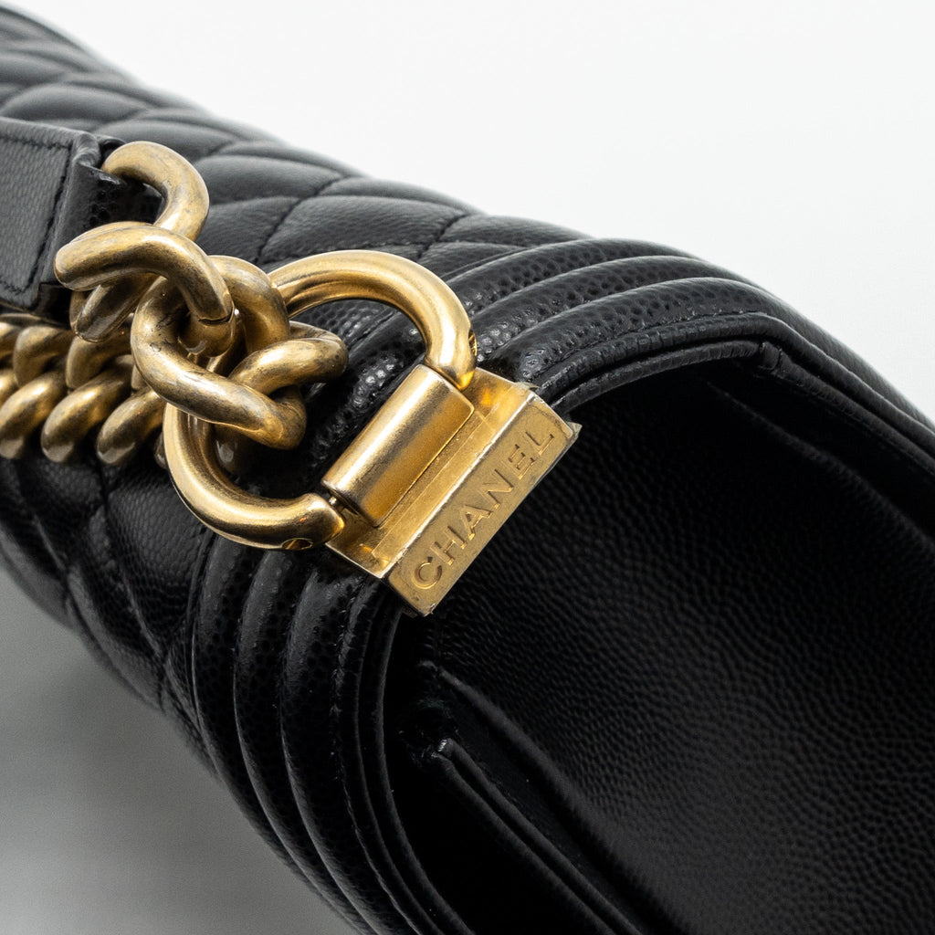 Chanel Medium Classic Boy Bag Caviar Black  (microchip)