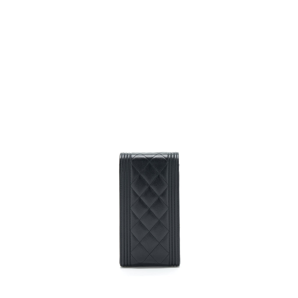 Chanel vertical boy flap phone case with chain caviar black with L