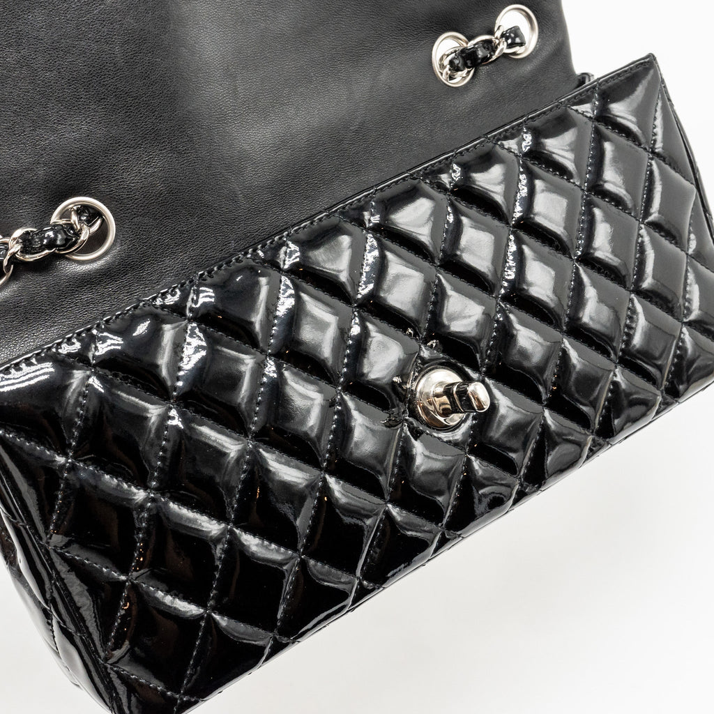 Chanel East West Flap Shoulder Bag Patent Leather Black