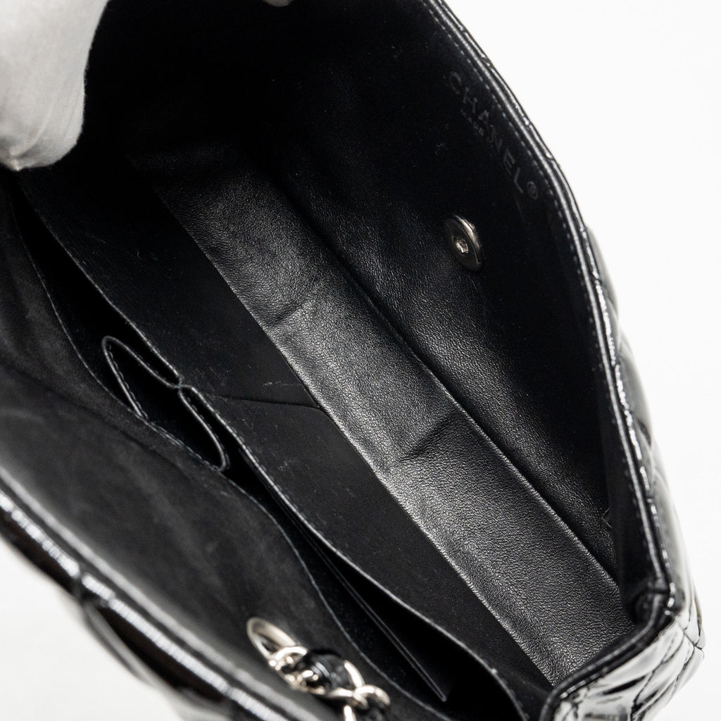 Chanel East West Flap Shoulder Bag Patent Leather Black
