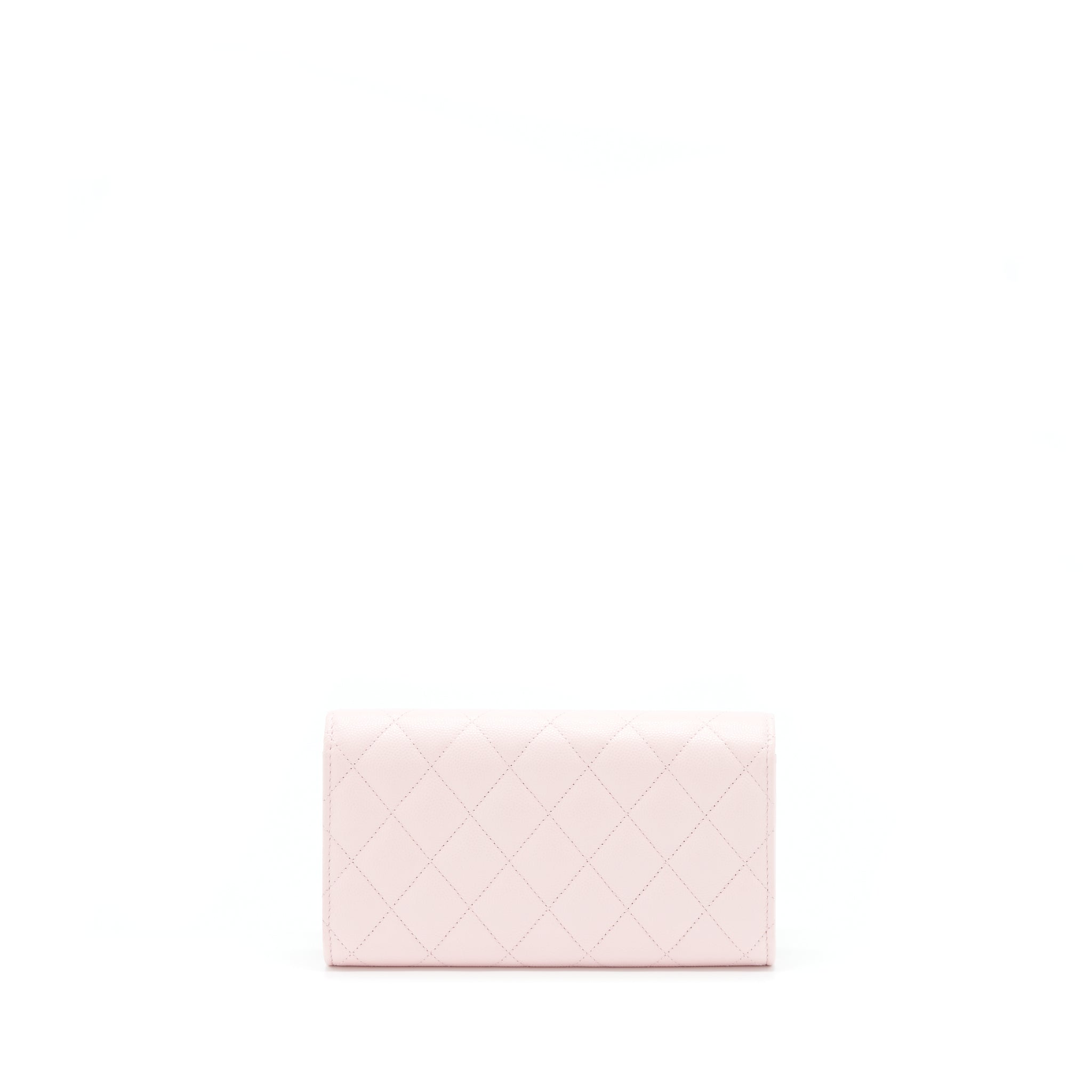 Chanel 22S detailed logo flap long wallet caviar light pink with L