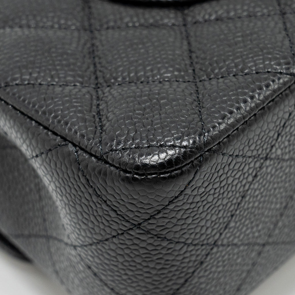 CHANEL Medium Classic Double Flap Bag Caviar Black  (Microchip)
