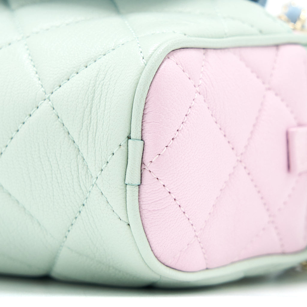 Chanel Small Camera Case Tricolour Goatskin Green Blue Pink L