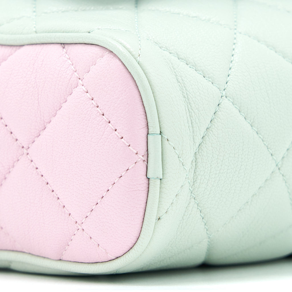 Chanel Small Camera Case Tricolour Goatskin Green Blue Pink L