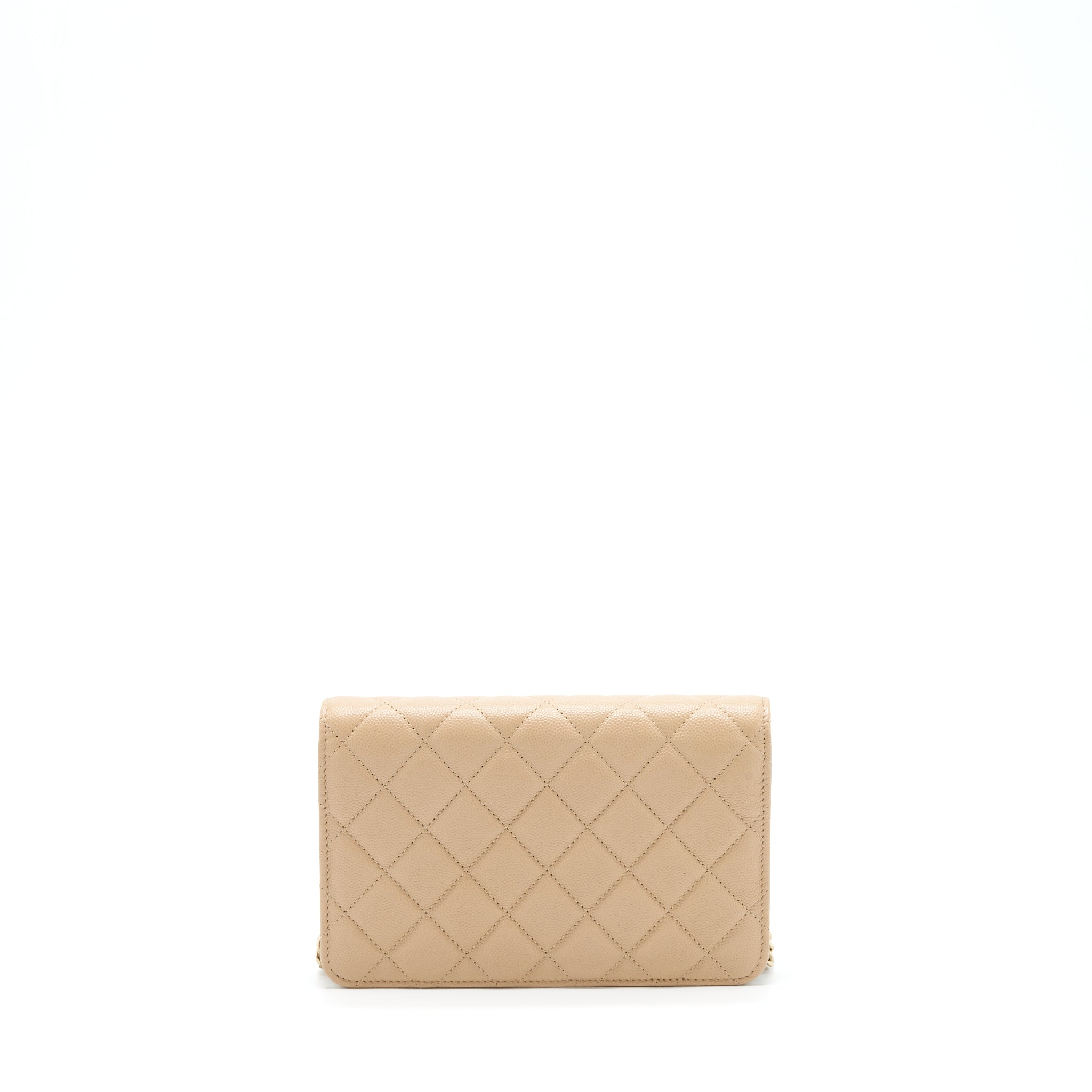 Chanel 22S detailed Logo Wallet on chain Caviar Dark beige with L