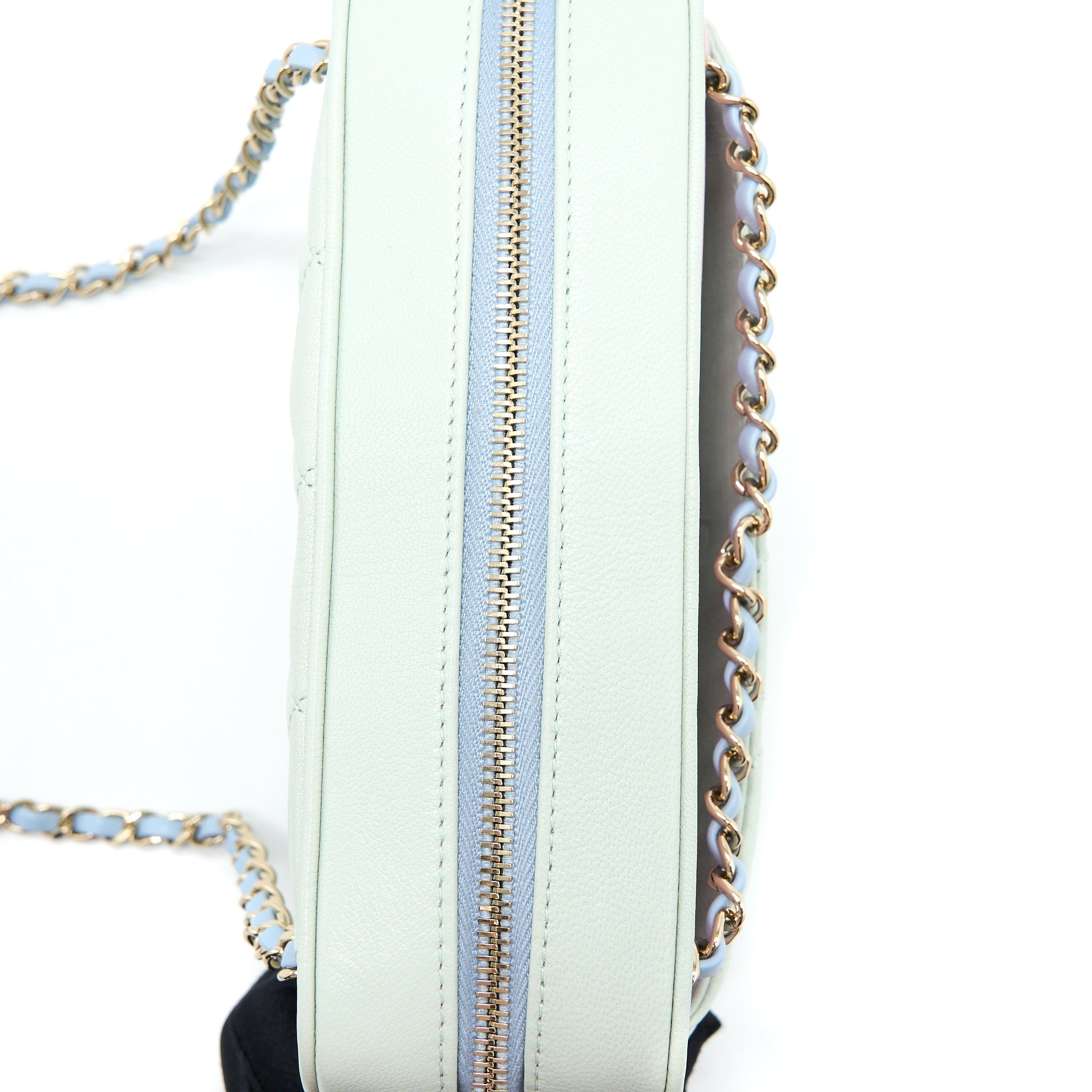 Chanel Small Camera Case Tricolour Goatskin Green Blue Pink L