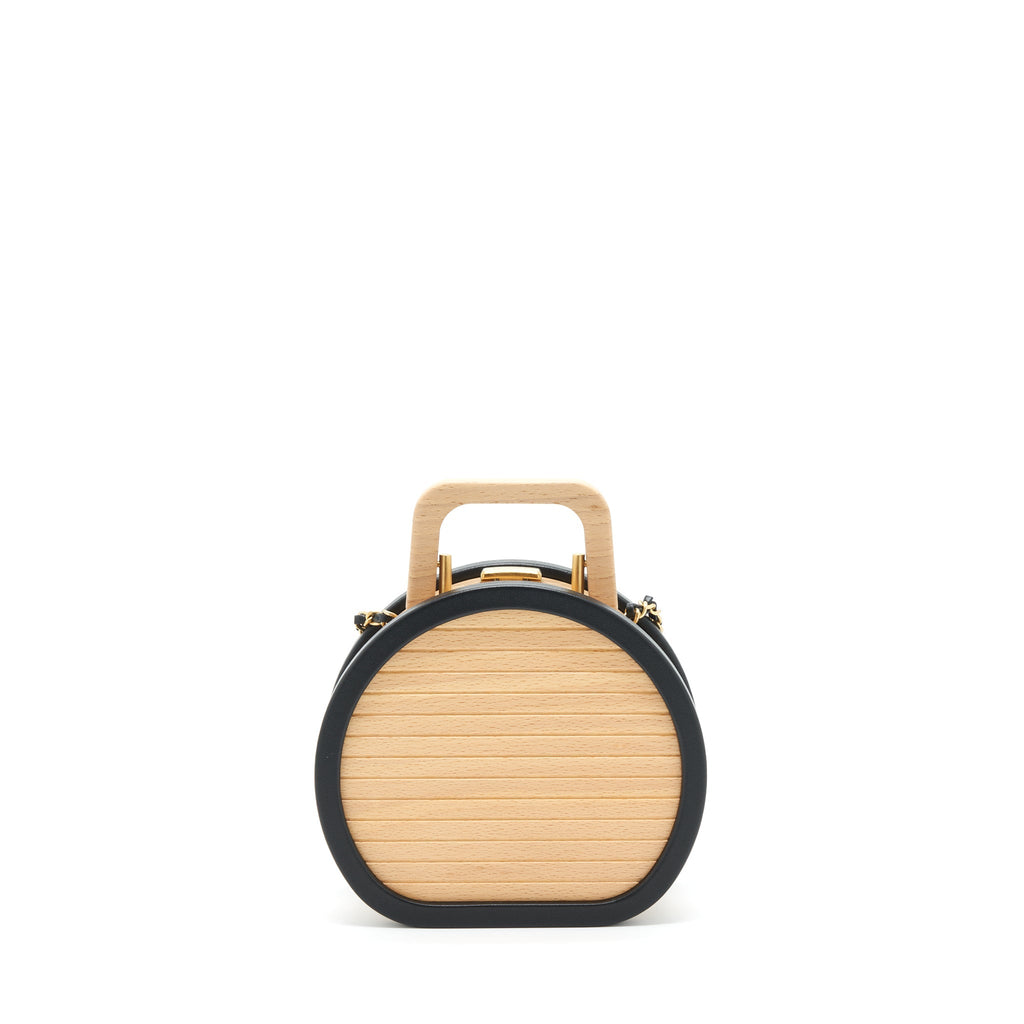 Chanel 22C small vanity case beech wood, calfskin beige / black with