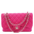 CHANEL Jumbo Classic Double Flap Quilted Caviar Leather Shoulder Bag Pink