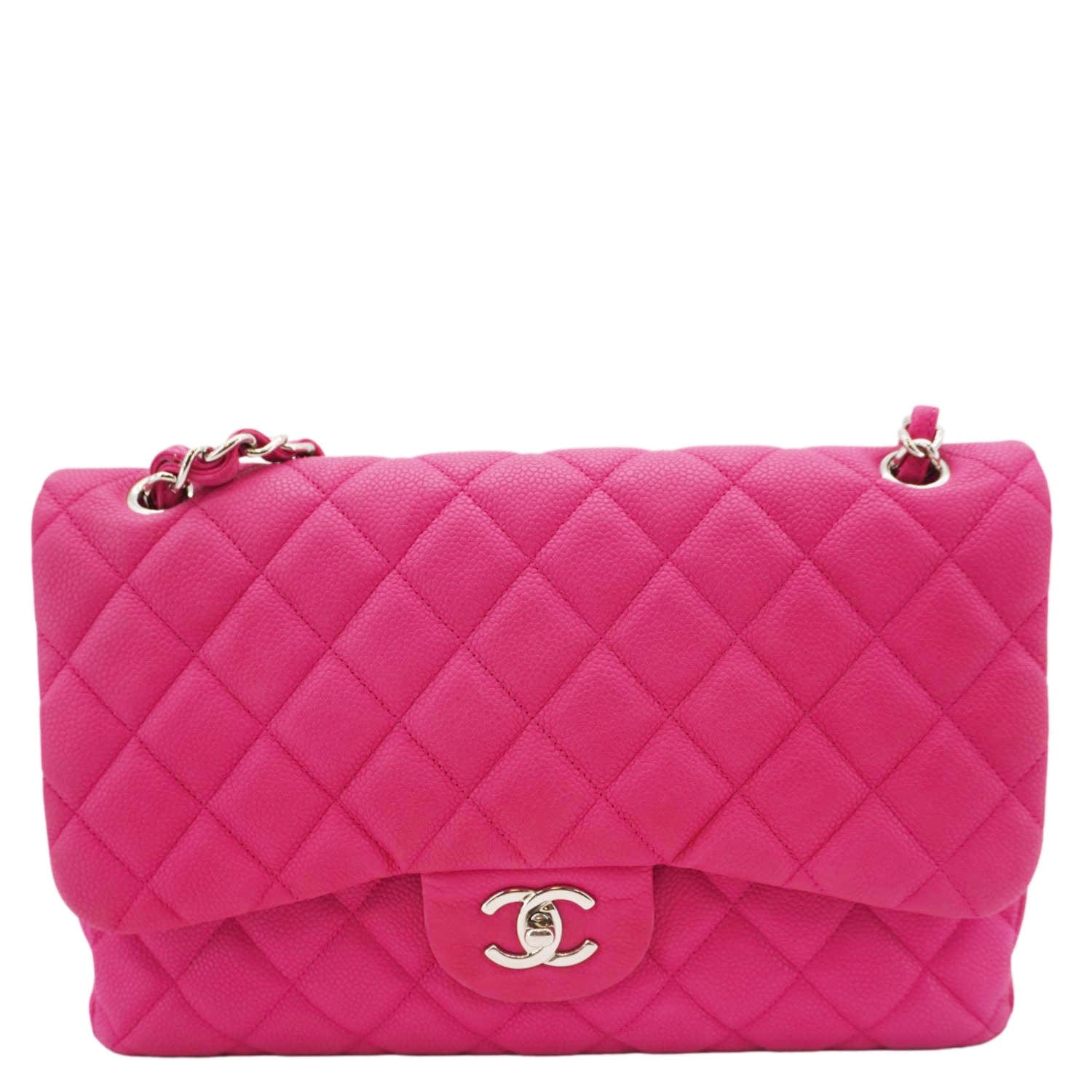CHANEL Jumbo Classic Double Flap Quilted Caviar Leather Shoulder Bag Pink