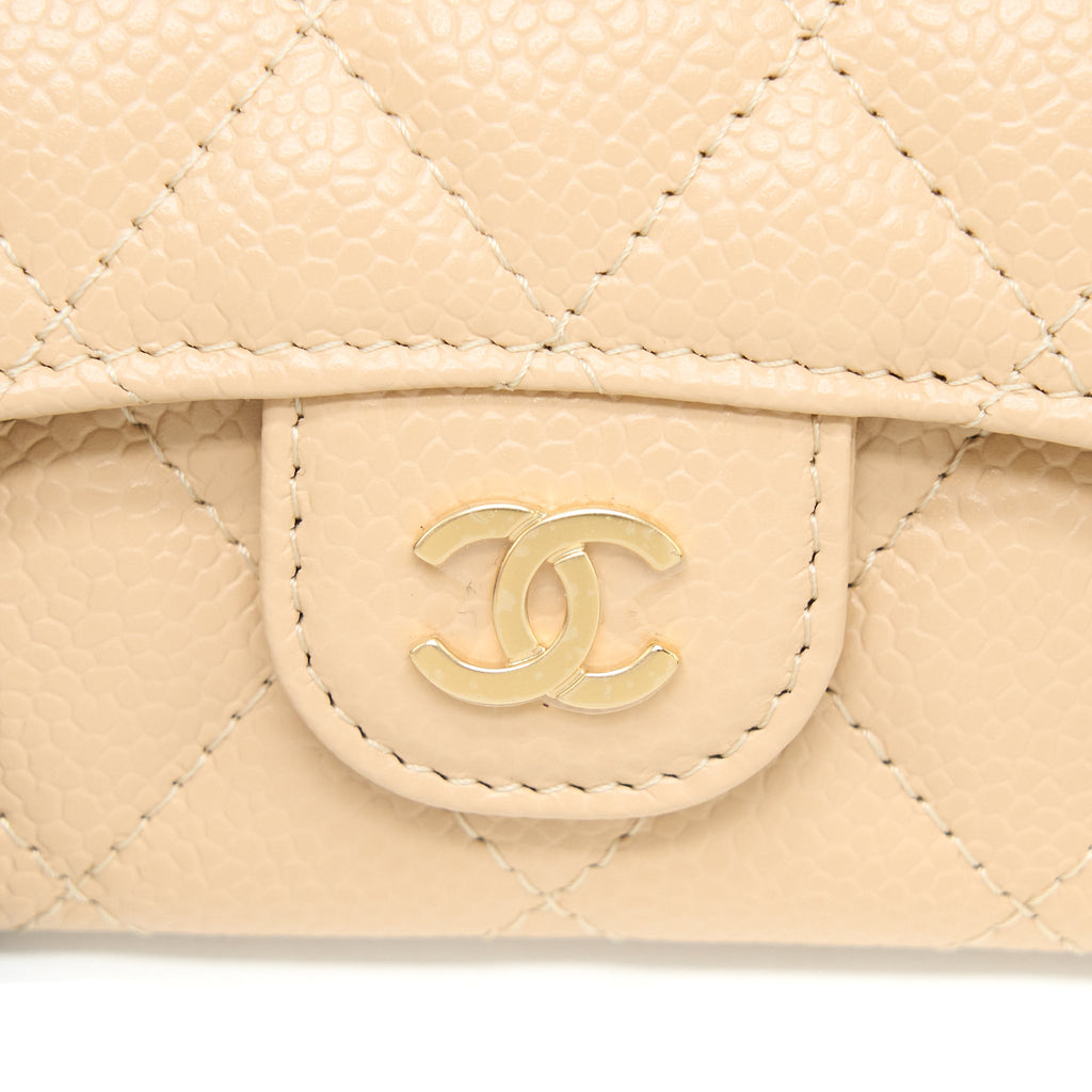 Chanel Classic Flap Card Holder Caviar Beige  (Microchip)