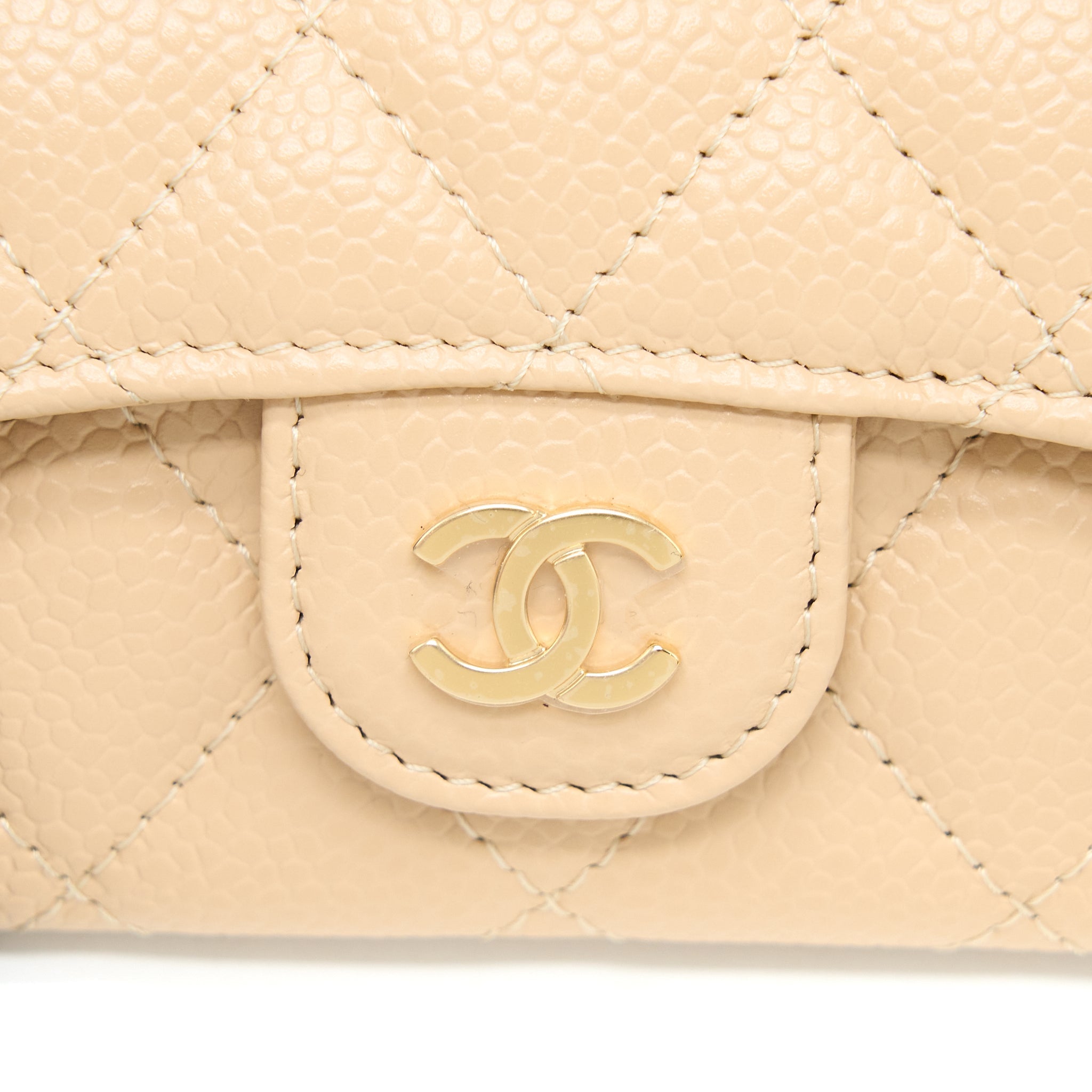 Chanel Classic Flap Card Holder Caviar Beige  (Microchip)
