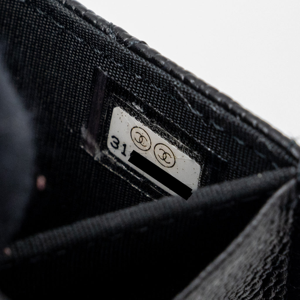 Chanel boy card holder with chain caviar black