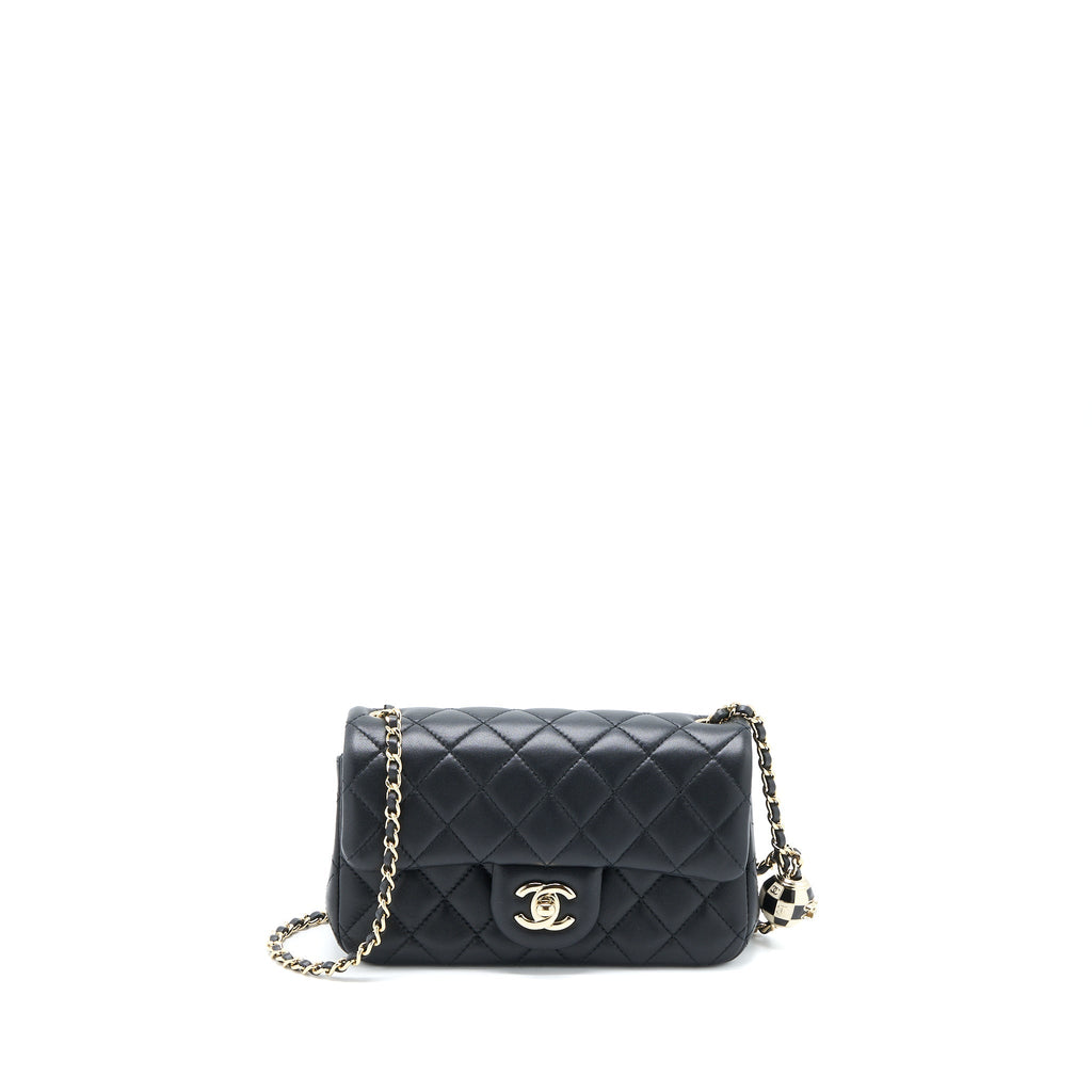 Chanel 23C Pearl Crush Mini Rectangular Flap Bag Lambskin Black L (Microchip)