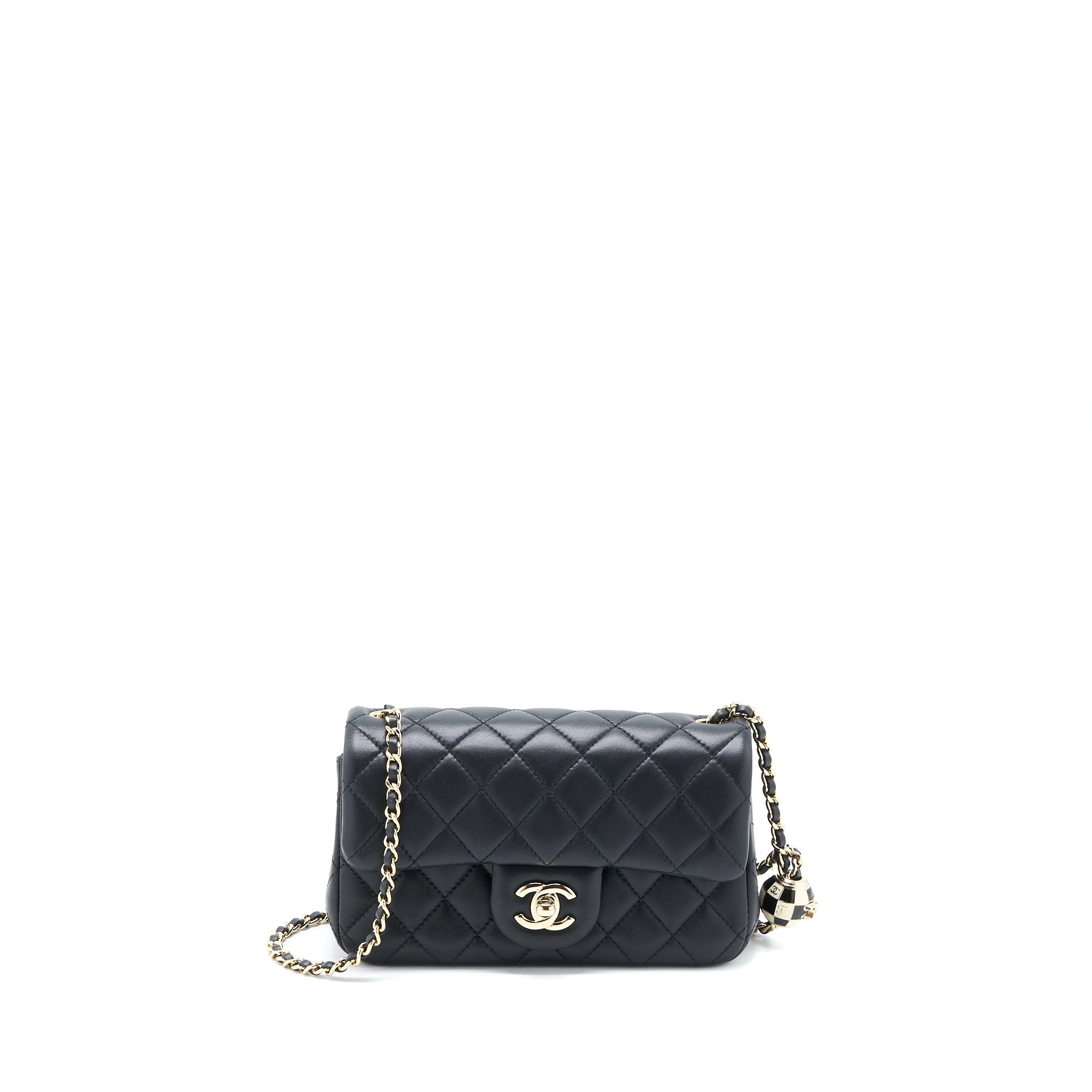 Chanel 23C Pearl Crush Mini Rectangular Flap Bag Lambskin Black L (Microchip)