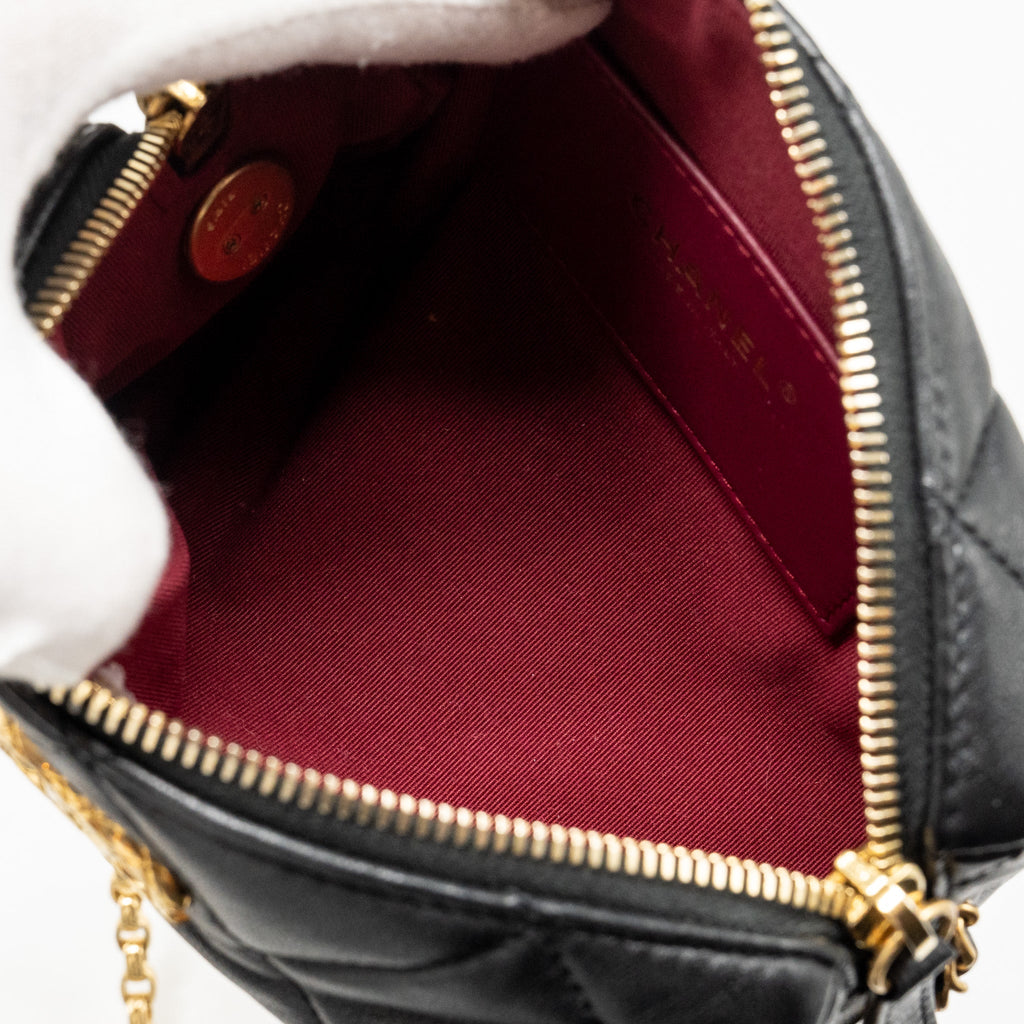 Chanel 22a Detail Chain Bowling Bag Lambskin Black  (microchip)