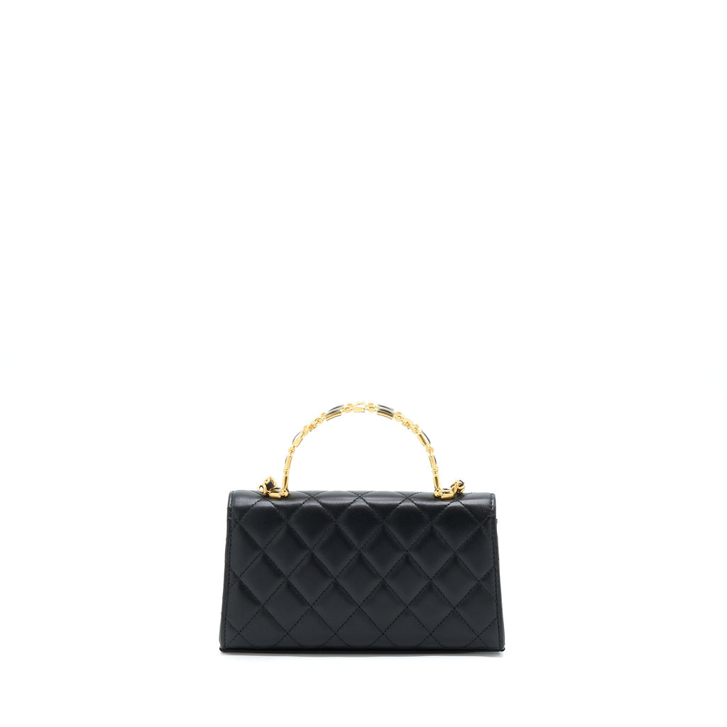 Chanel 22B Flap Bag With Enamel/CC Logo Top Handle Lambskin Black Brushed