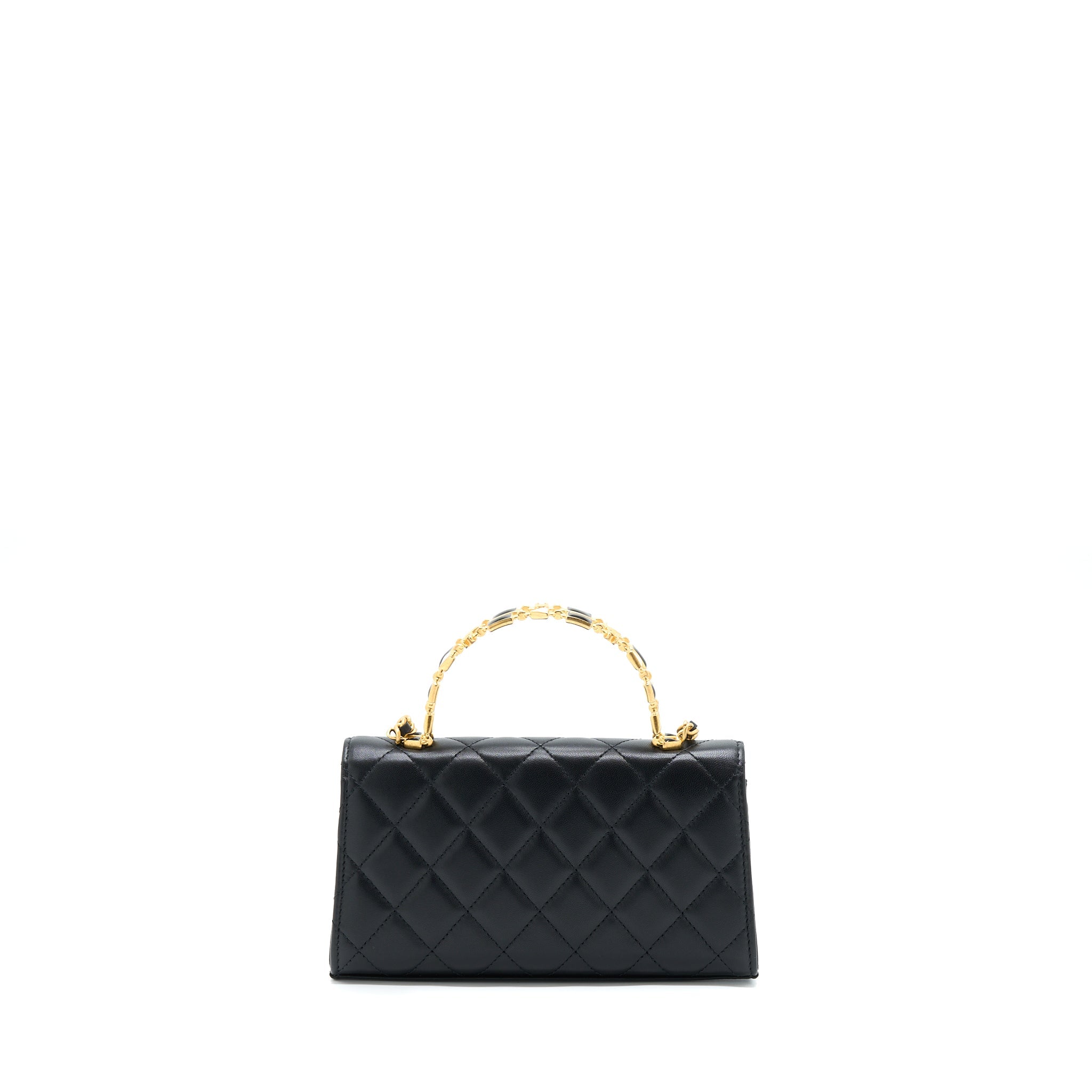 Chanel 22B Flap Bag With Enamel/CC Logo Top Handle Lambskin Black Brushed