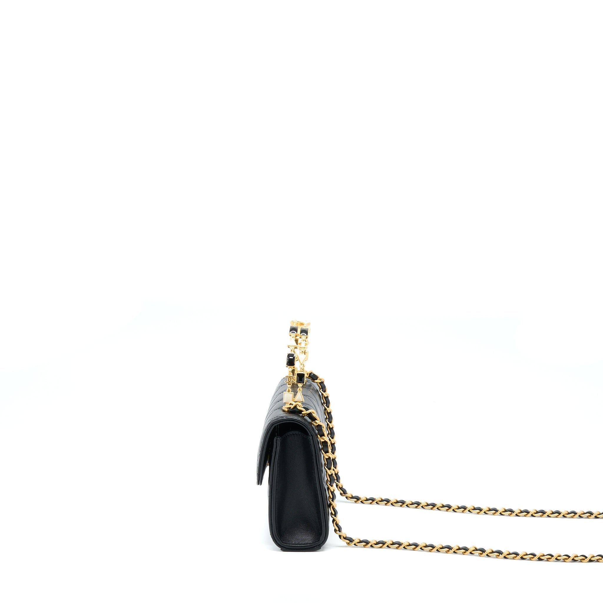 Chanel 22B Flap Bag With Enamel/CC Logo Top Handle Lambskin Black Brushed