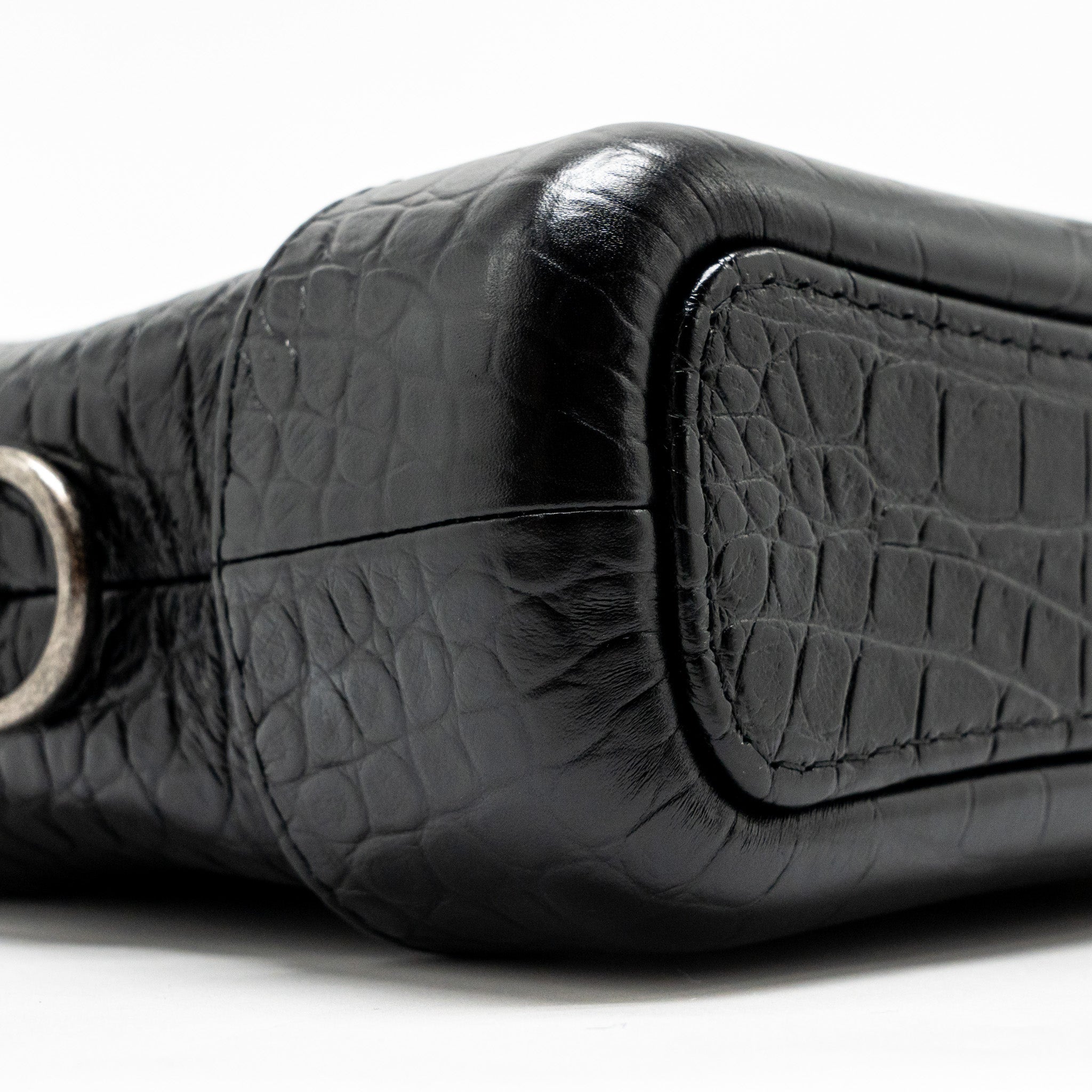 Chanel Small Gabrielle Hobo Bag With Top Handle Croc-embossed Calfskin Black Multicolour Hardware
