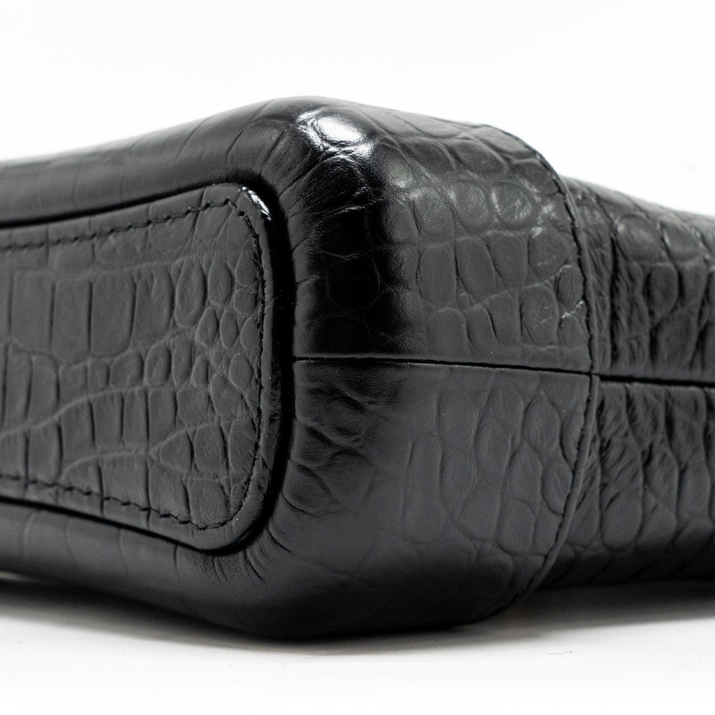 Chanel Small Gabrielle Hobo Bag With Top Handle Croc-embossed Calfskin Black Multicolour Hardware