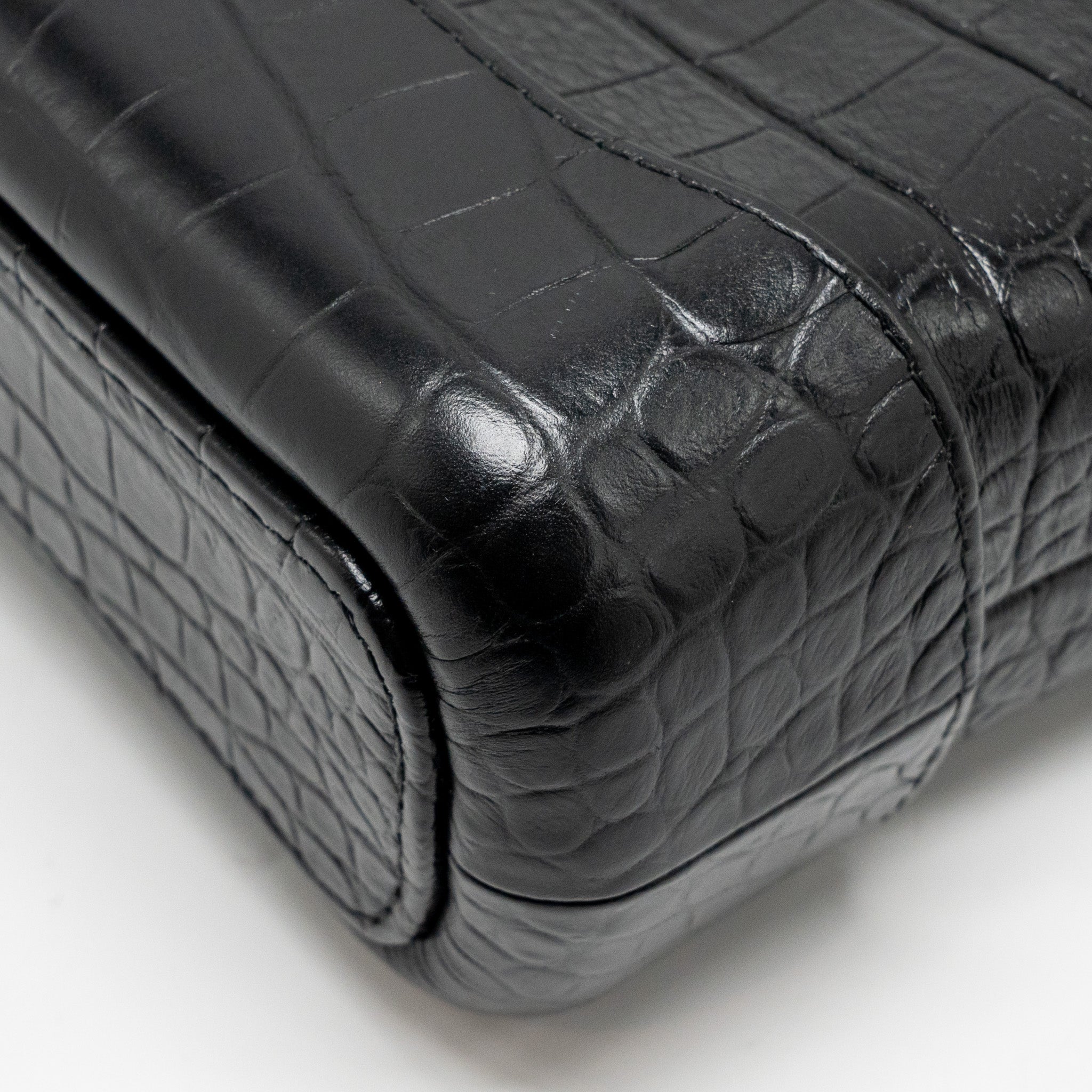 Chanel Small Gabrielle Hobo Bag With Top Handle Croc-embossed Calfskin Black Multicolour Hardware