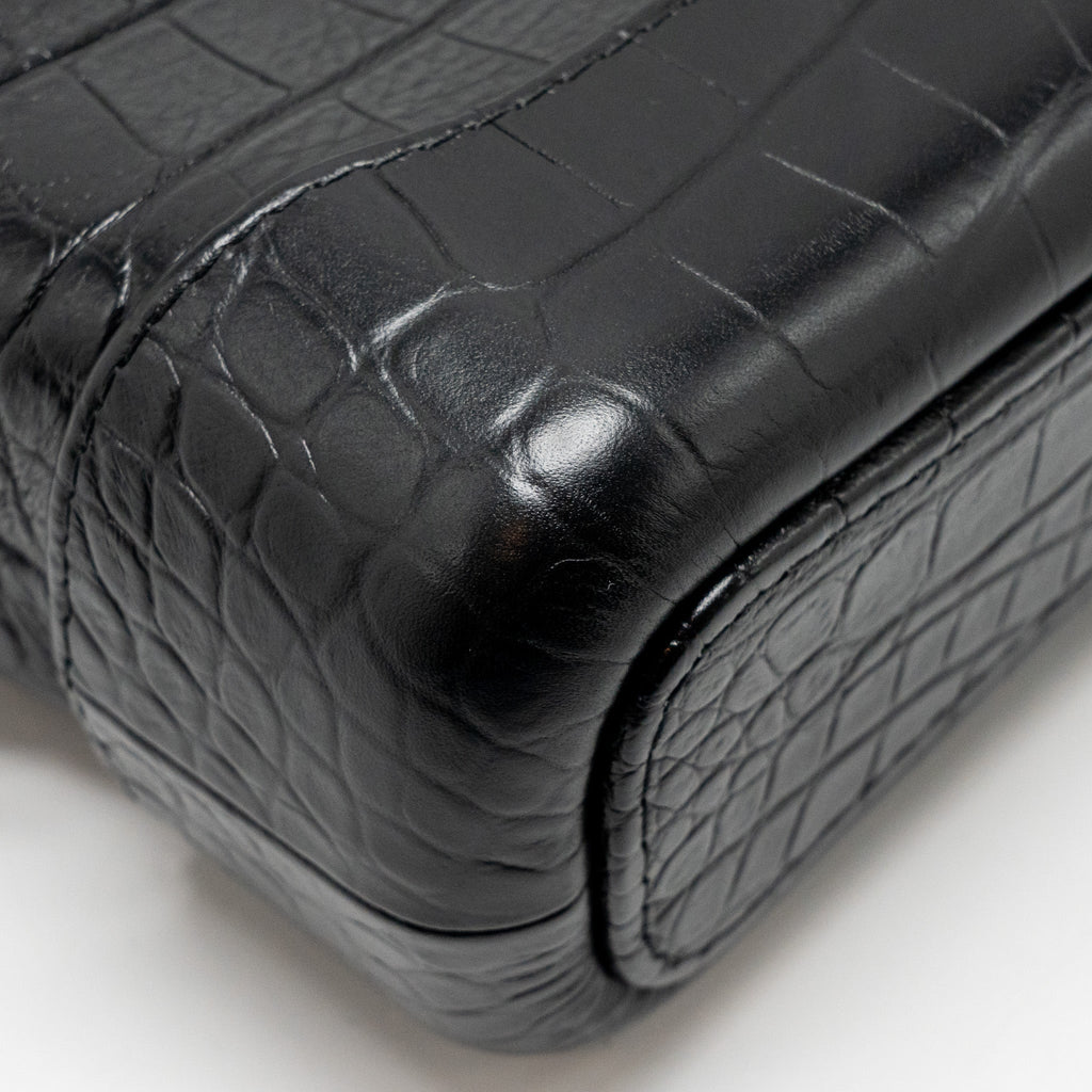 Chanel Small Gabrielle Hobo Bag With Top Handle Croc-embossed Calfskin Black Multicolour Hardware