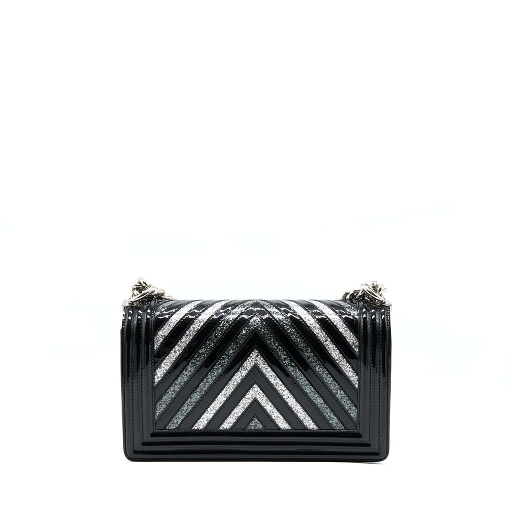 Chanel Medium Boy Bag Chevron Limited Patent Black