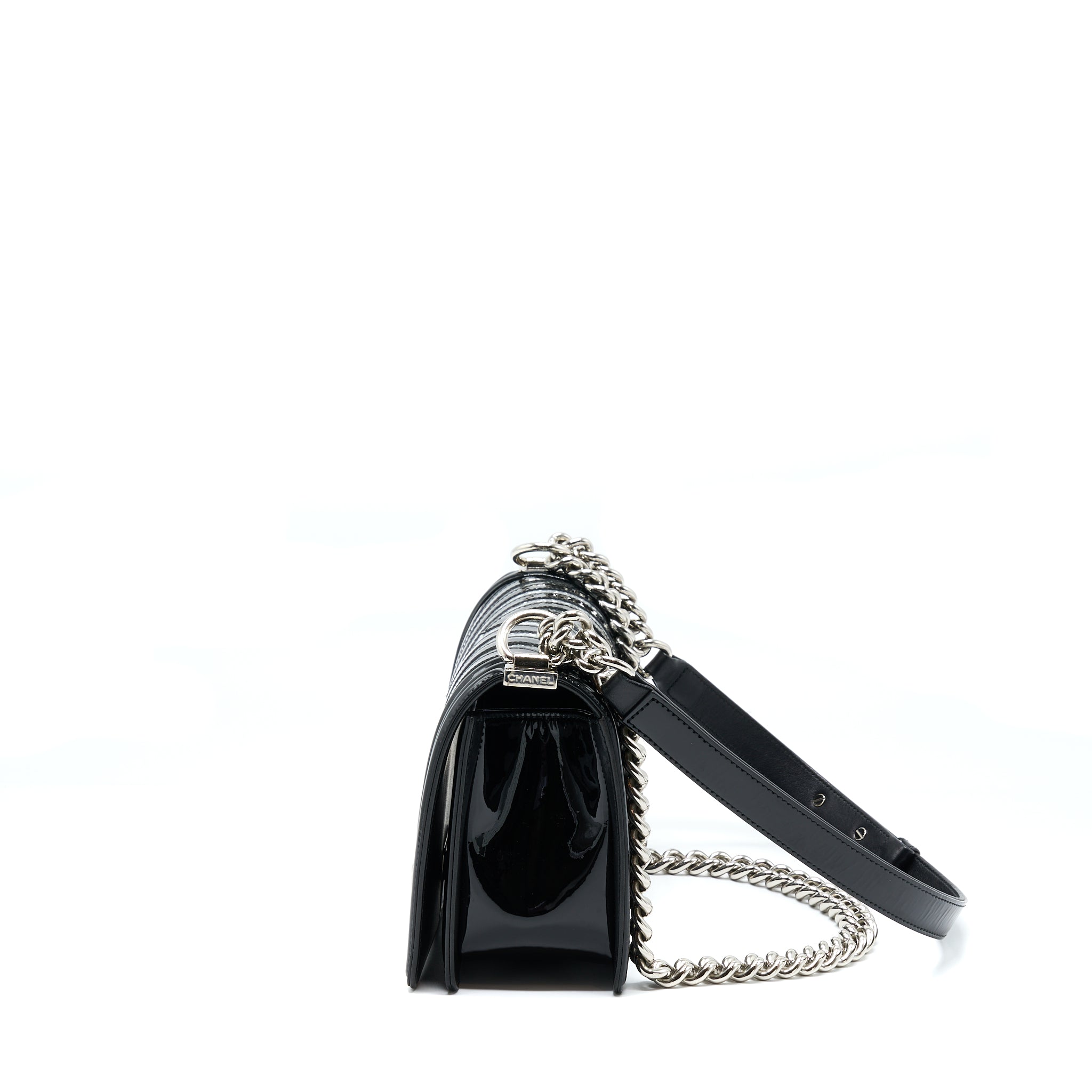 Chanel Medium Boy Bag Chevron Limited Patent Black