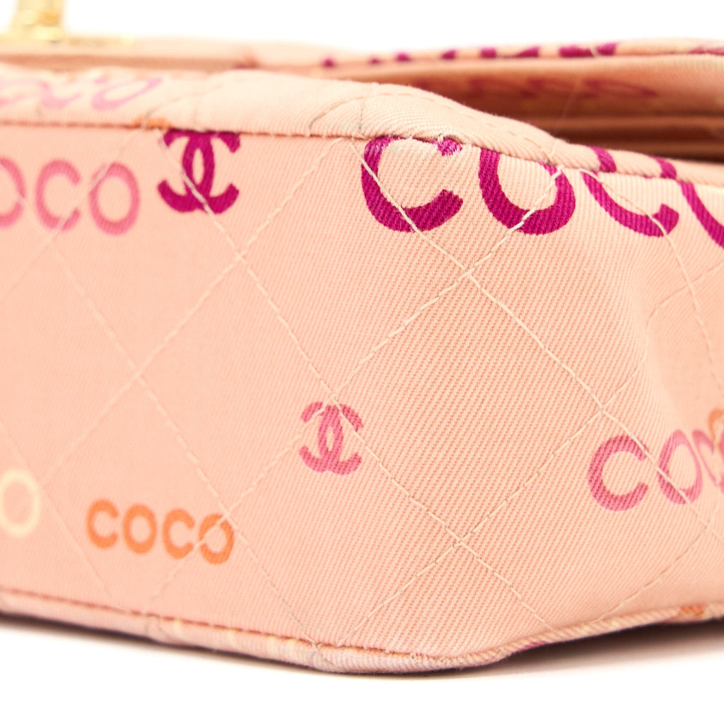 Chanel Vintage Coco Medium Classic Flap Bag Fabric Pink