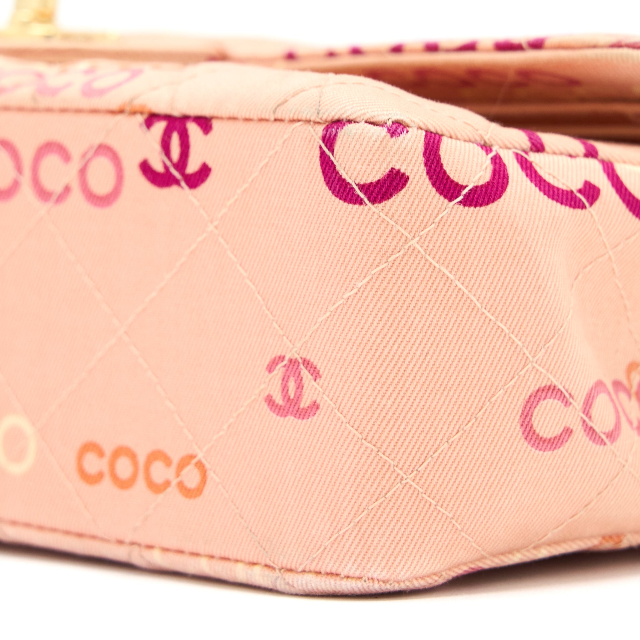 Chanel Vintage Coco Medium Classic Flap Bag Fabric Pink