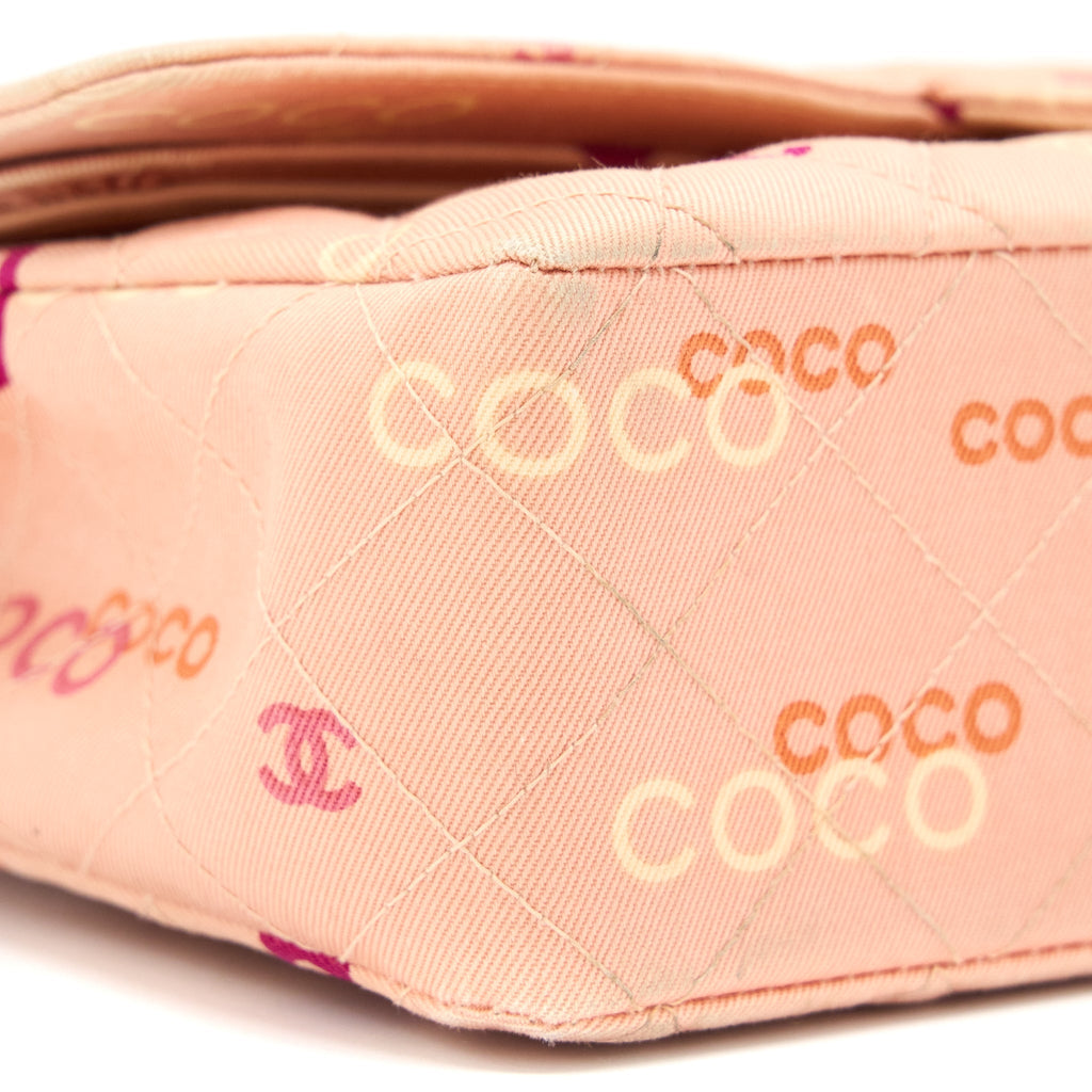 Chanel Vintage Coco Medium Classic Flap Bag Fabric Pink