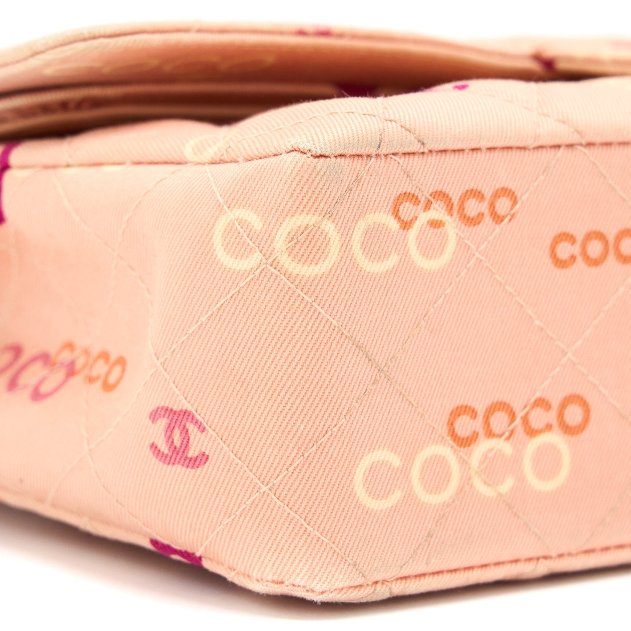 Chanel Vintage Coco Medium Classic Flap Bag Fabric Pink