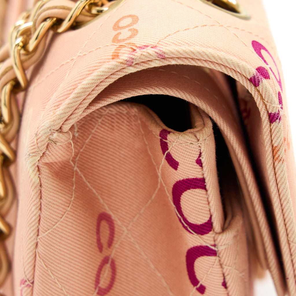 Chanel Vintage Coco Medium Classic Flap Bag Fabric Pink