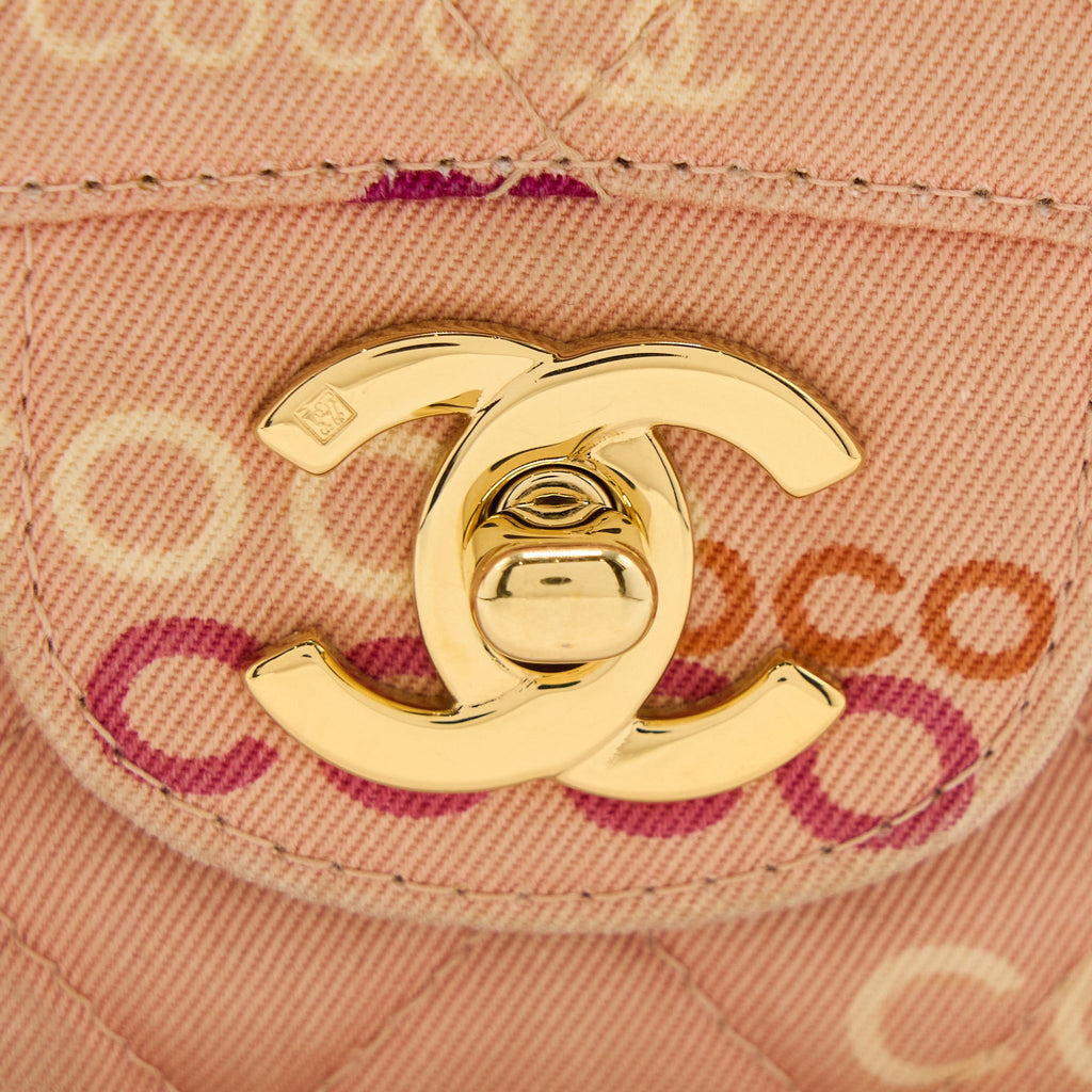 Chanel Vintage Coco Medium Classic Flap Bag Fabric Pink