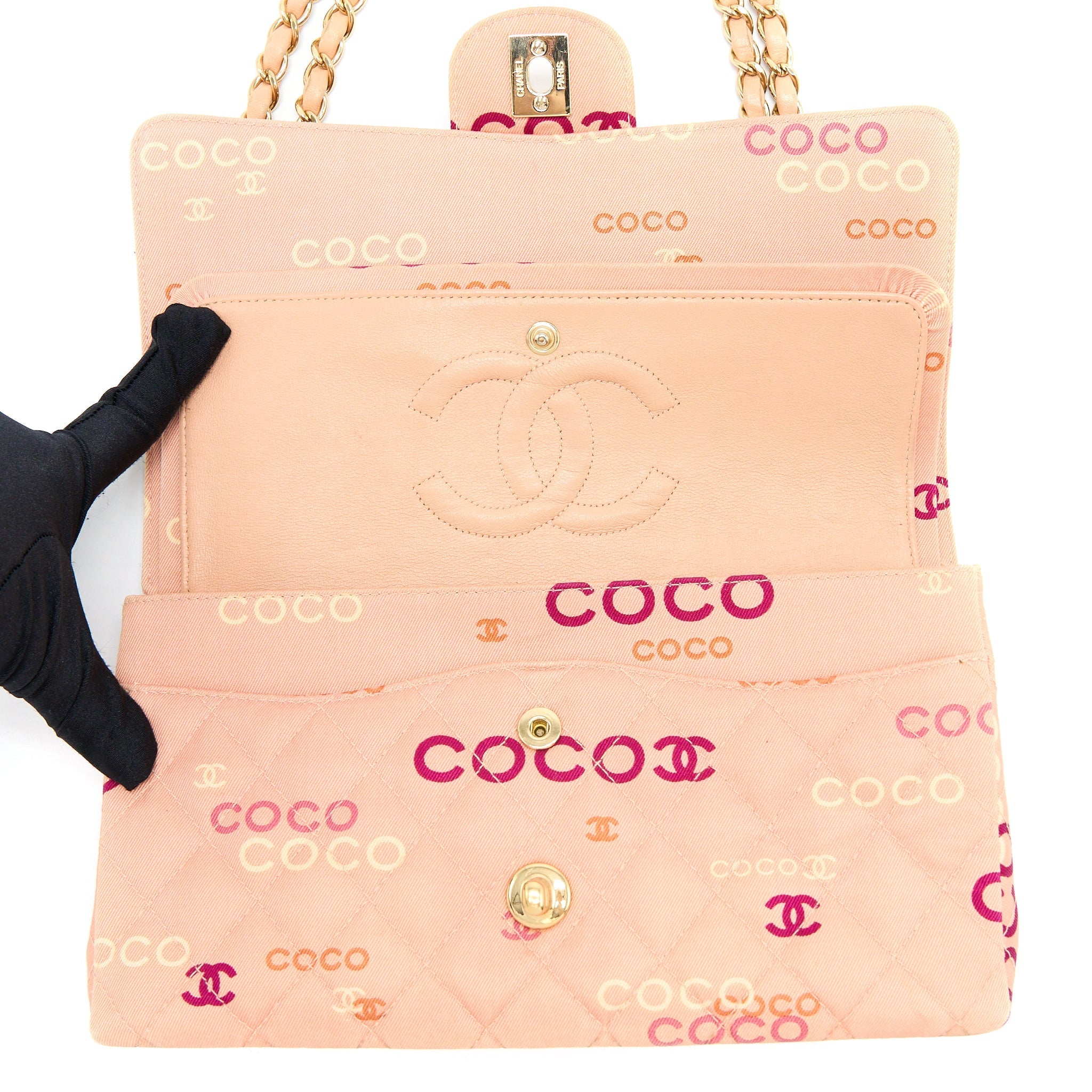 Chanel Vintage Coco Medium Classic Flap Bag Fabric Pink