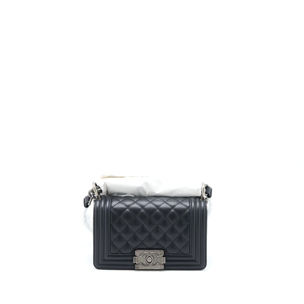 Chanel Small Boy Bag Caviar Black Ruthenium  (Microchip)