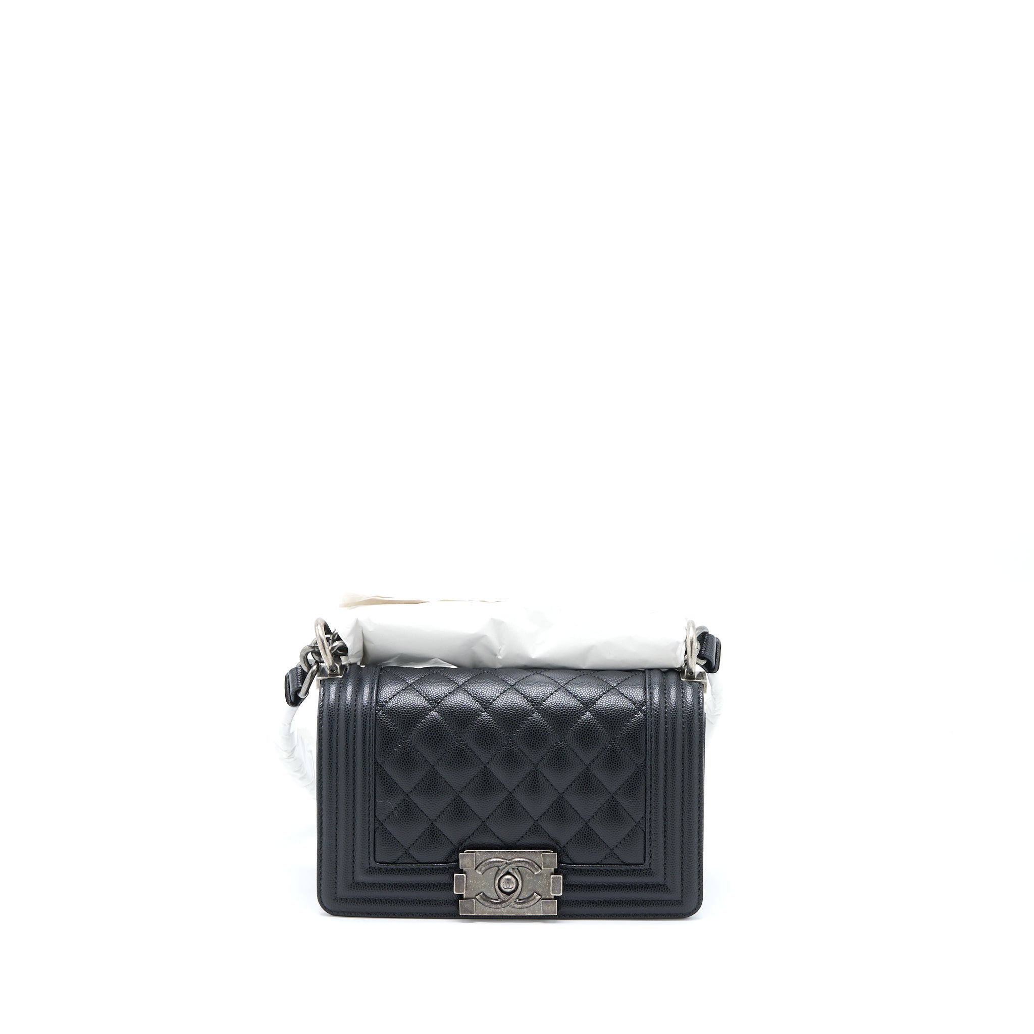 Chanel Small Boy Bag Caviar Black Ruthenium  (Microchip)