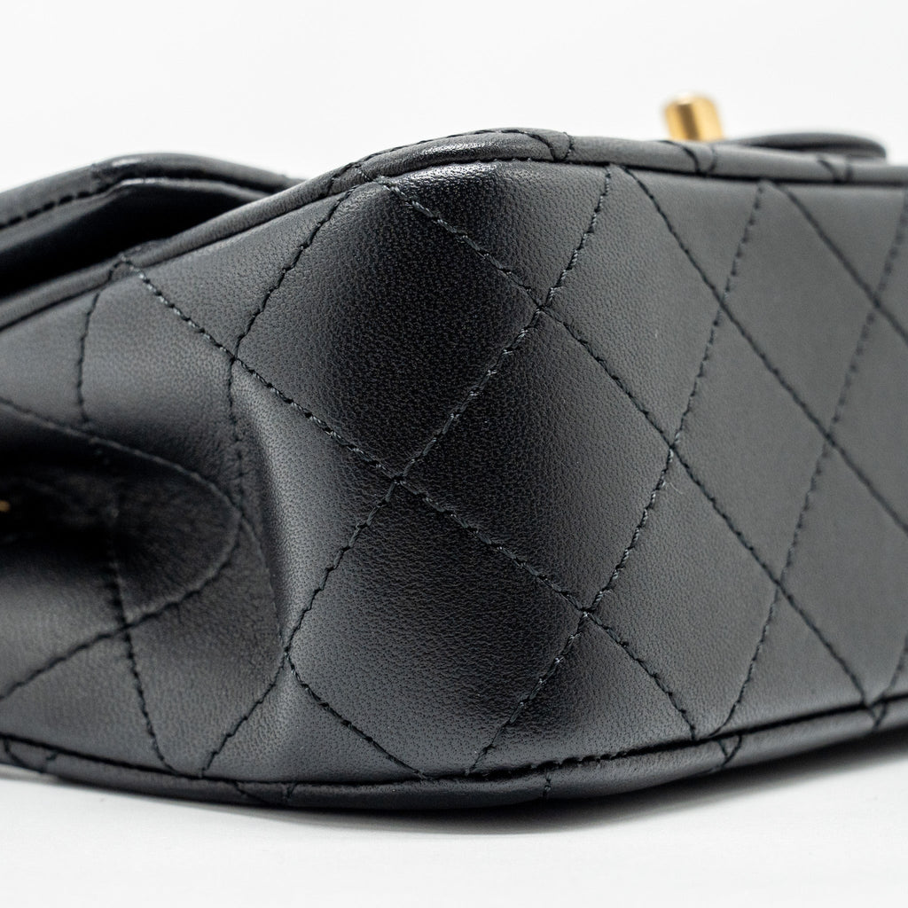 Chanel Pearl Crush Mini Rectangular Flap Bag Lambskin Black  (Microchip)