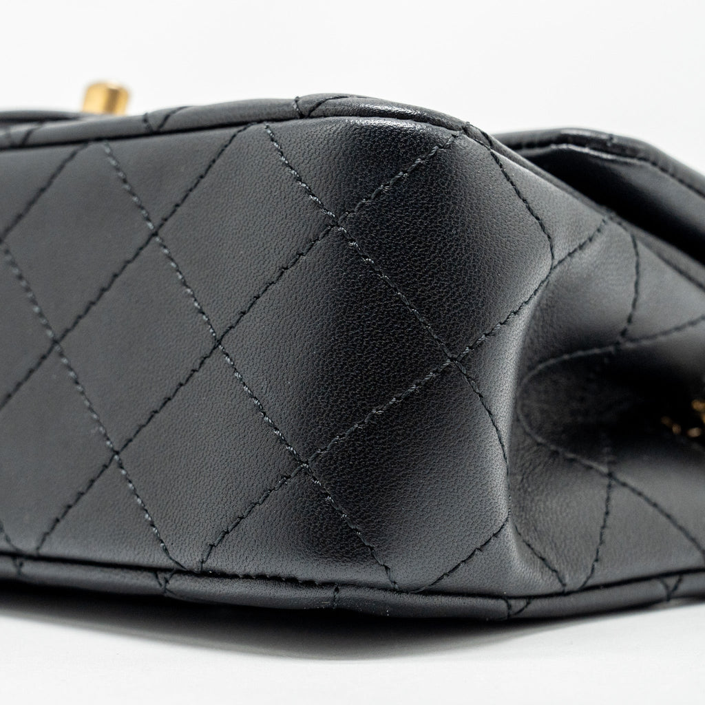 Chanel Pearl Crush Mini Rectangular Flap Bag Lambskin Black  (Microchip)