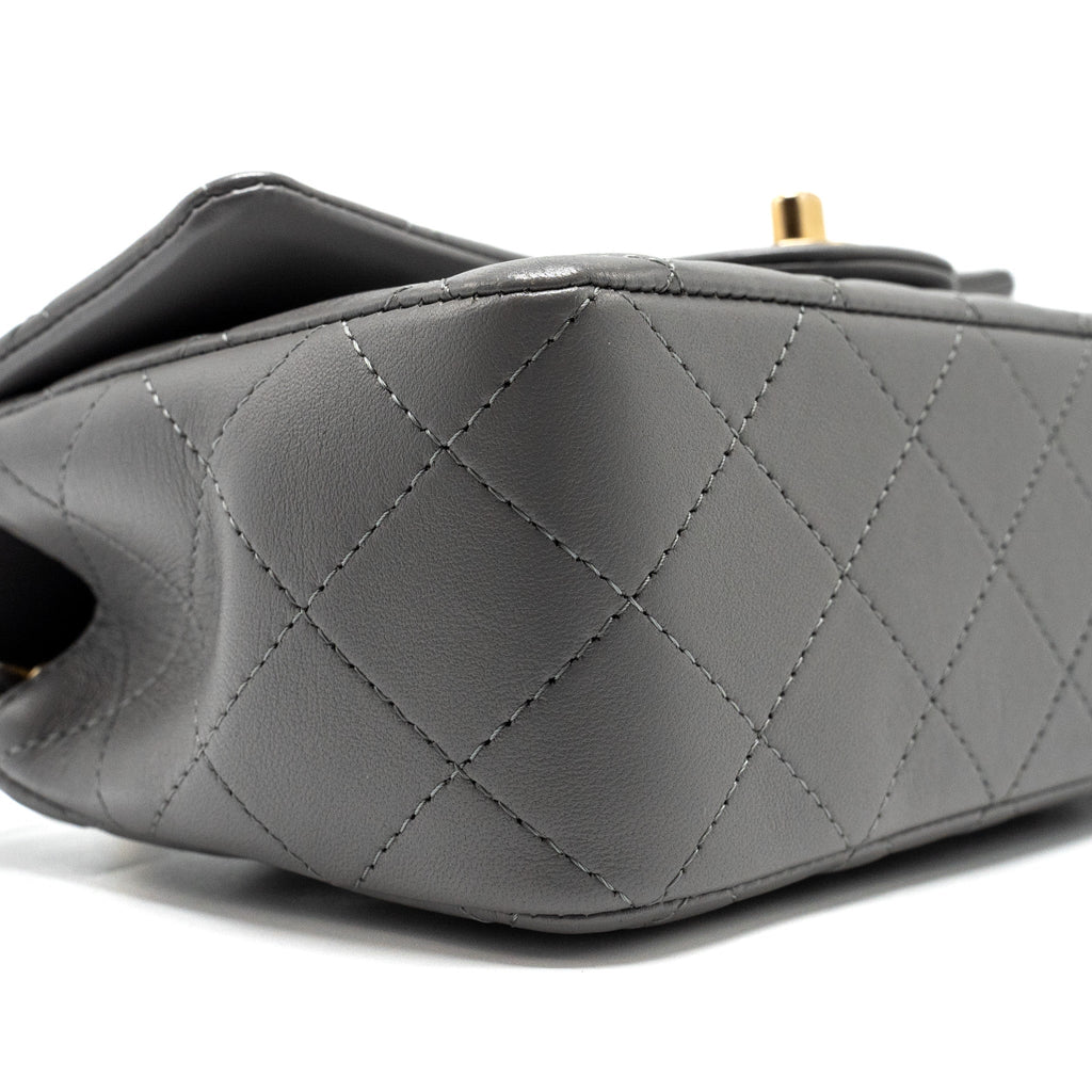 Chanel 22k Metal Top Handle Mini Rectangular Flap Bag Lambskin Grey  (microchip)