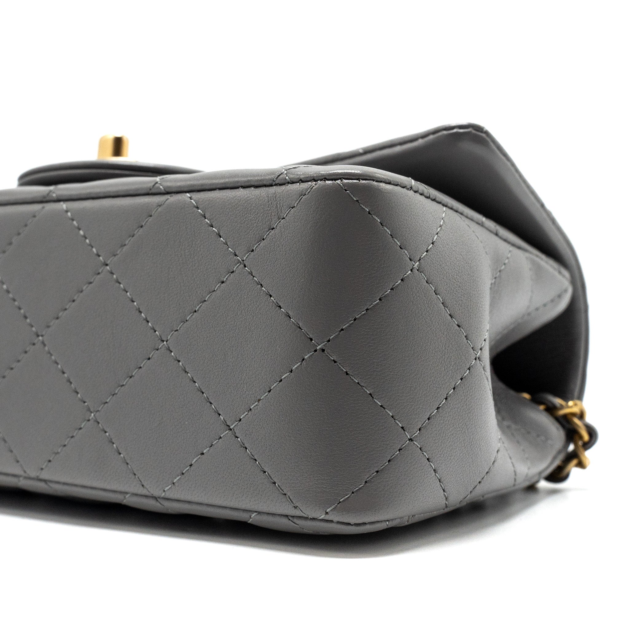 Chanel 22k Metal Top Handle Mini Rectangular Flap Bag Lambskin Grey  (microchip)