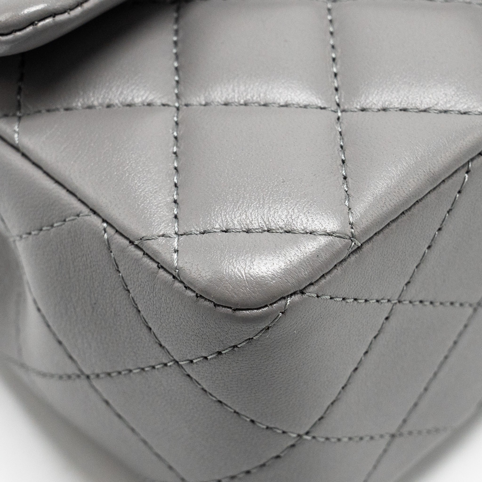 Chanel 22k Metal Top Handle Mini Rectangular Flap Bag Lambskin Grey  (microchip)