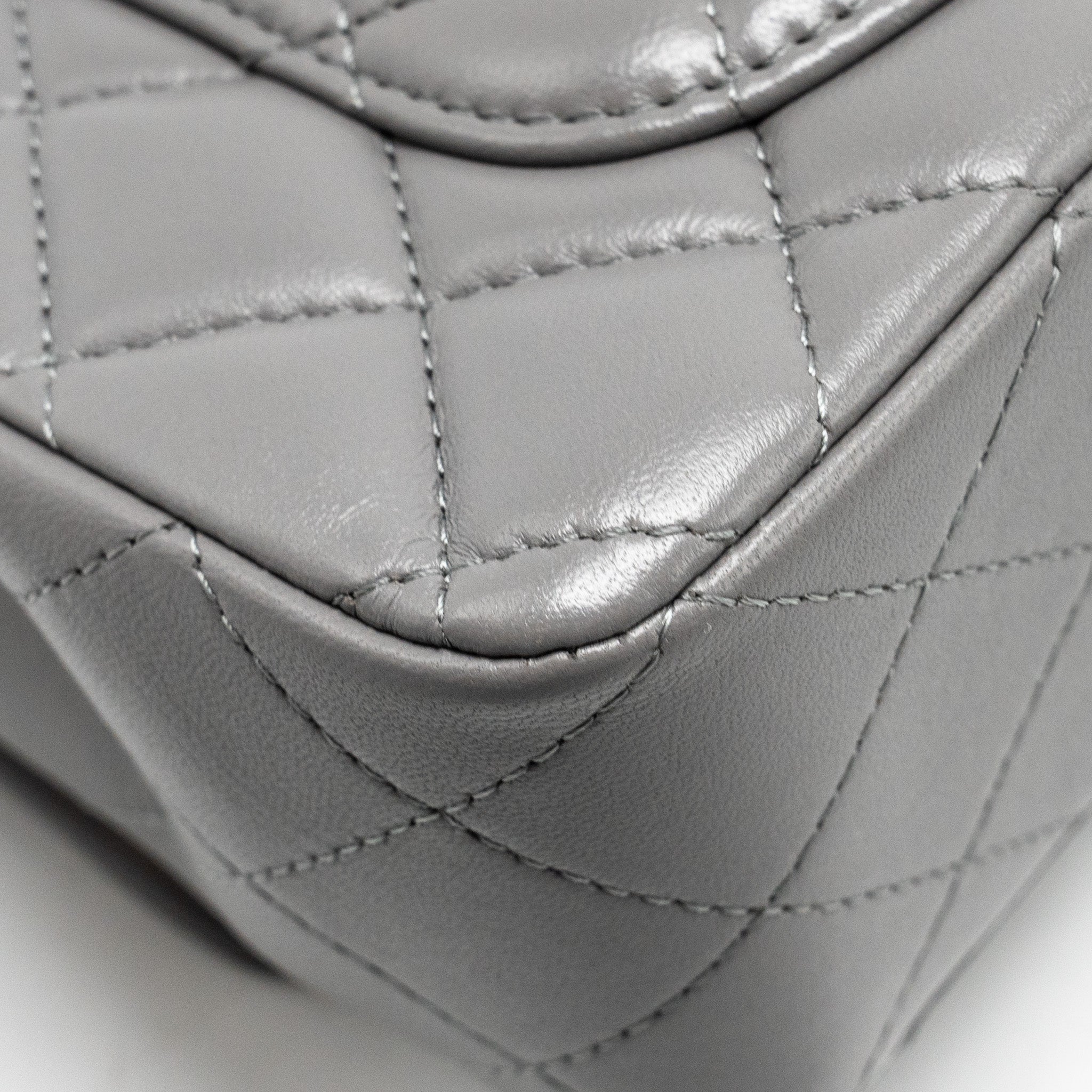 Chanel 22k Metal Top Handle Mini Rectangular Flap Bag Lambskin Grey  (microchip)