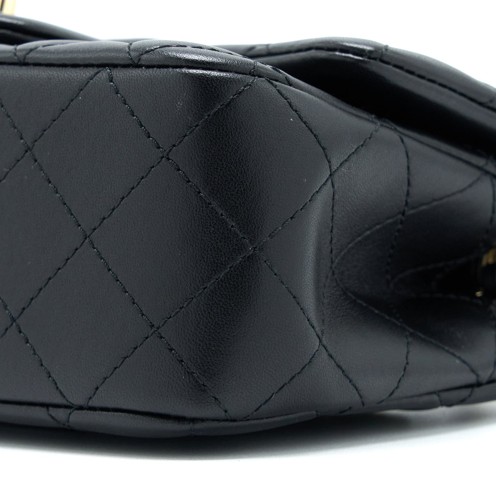 Chanel 23C Pearl Crush Mini Rectangular Flap Bag Lambskin Black L (Microchip)
